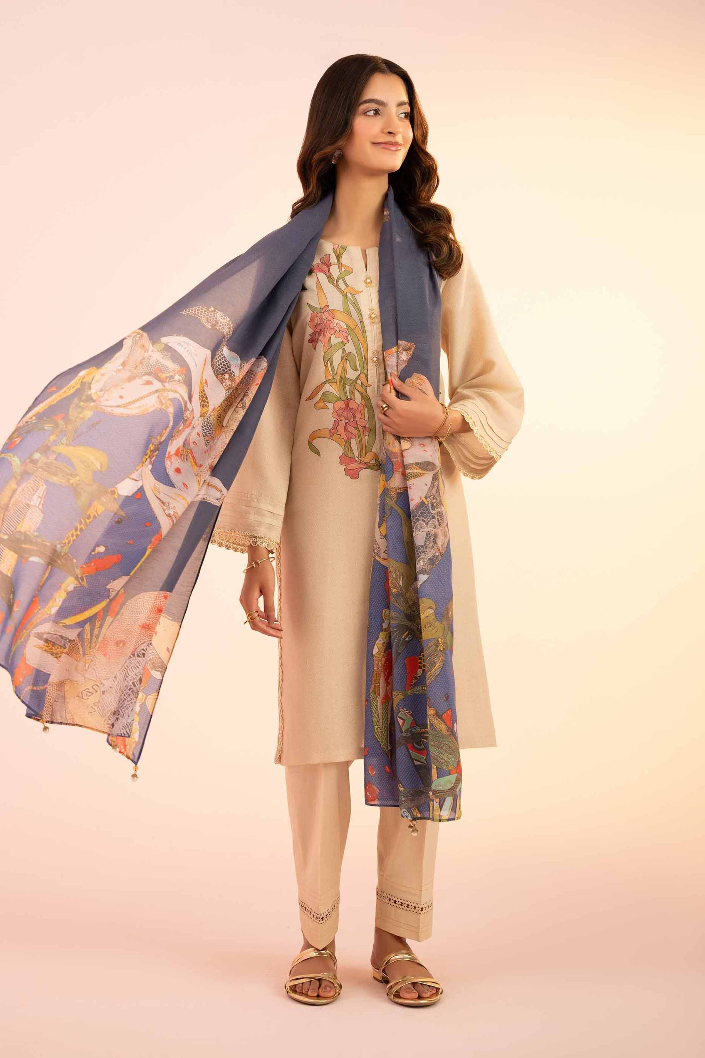 3 Piece - Printed Embroidered Suit - PS25-45 - Image 2