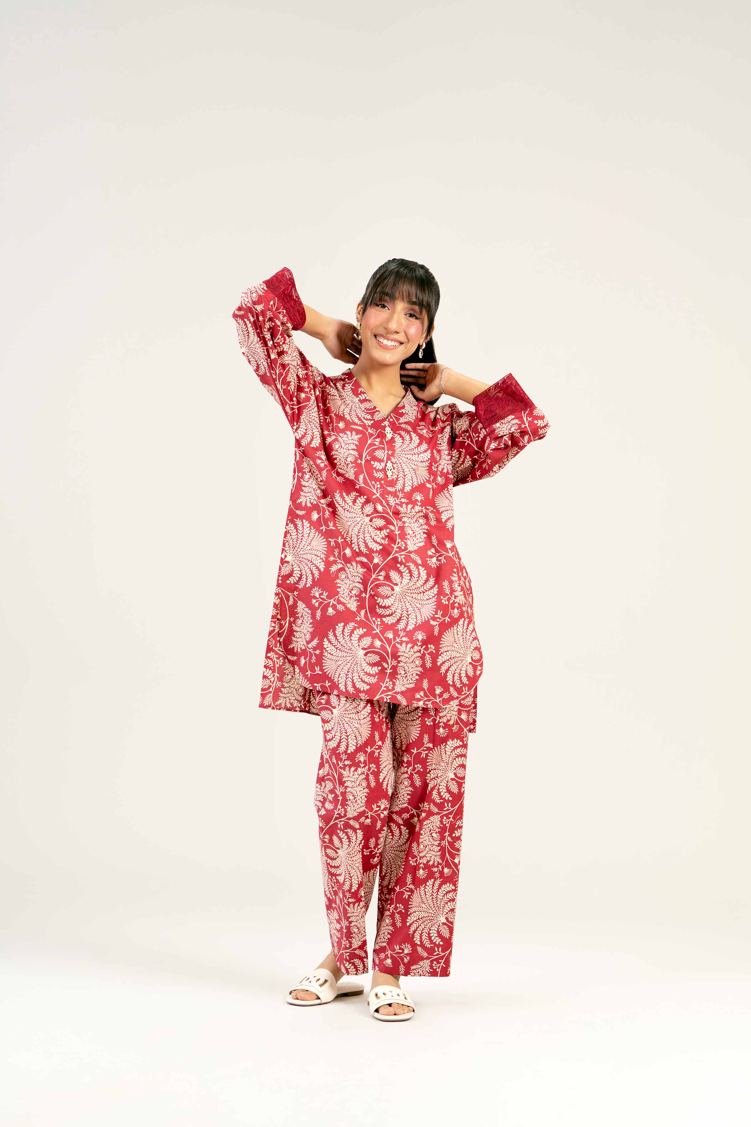 2 Piece - Printed Embroidered Suit - PS25-69 - Image 4