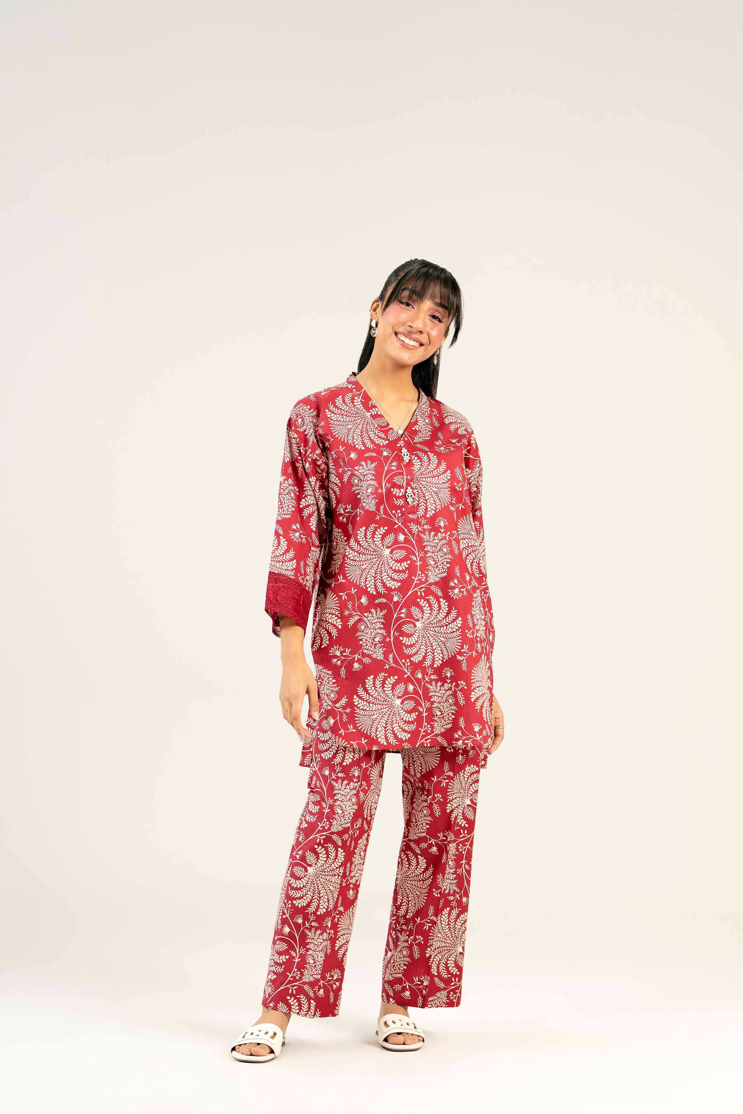 2 Piece - Printed Embroidered Suit - PS25-69 - Image 5