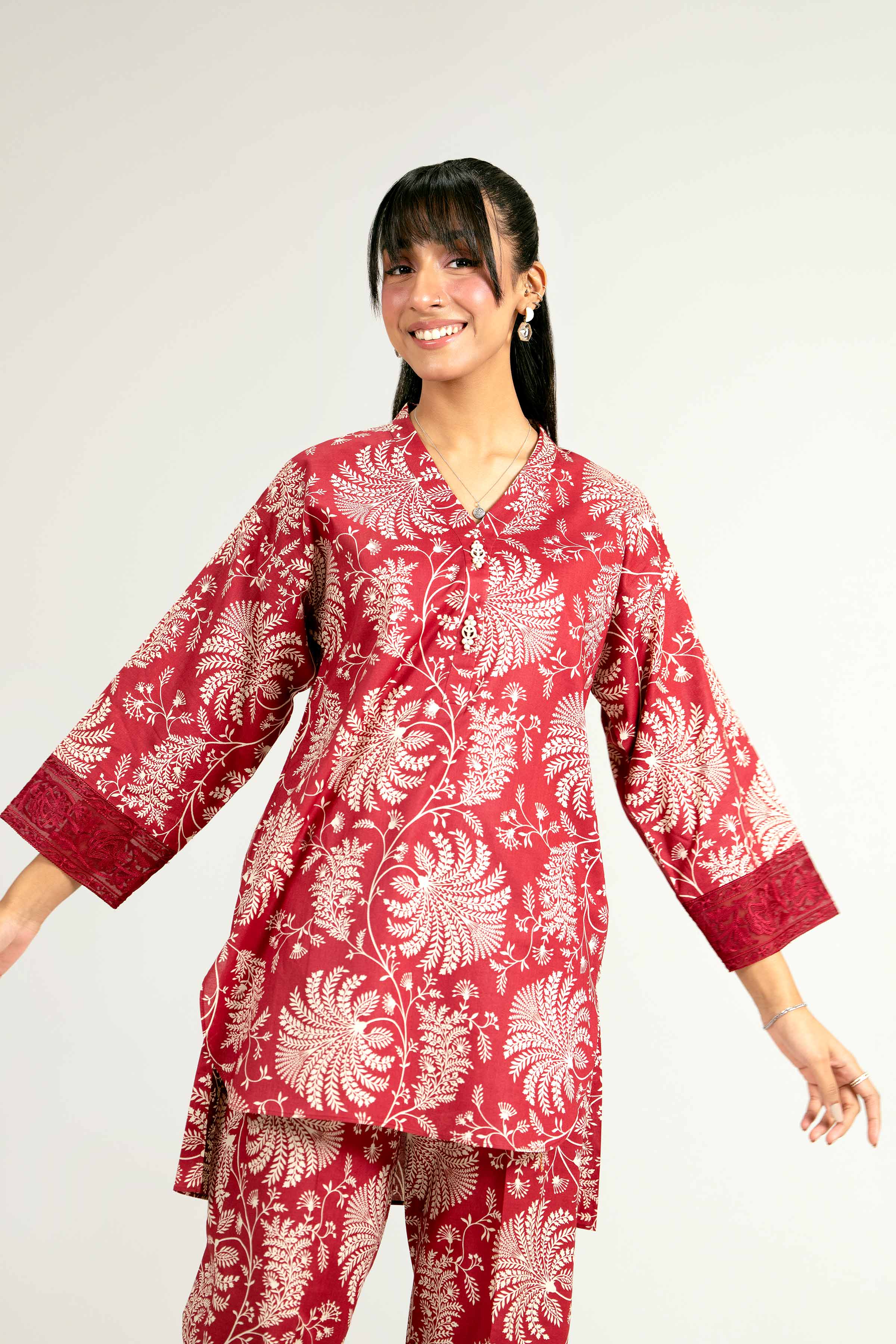 2 Piece - Printed Embroidered Suit - PS25-69 - Image 6