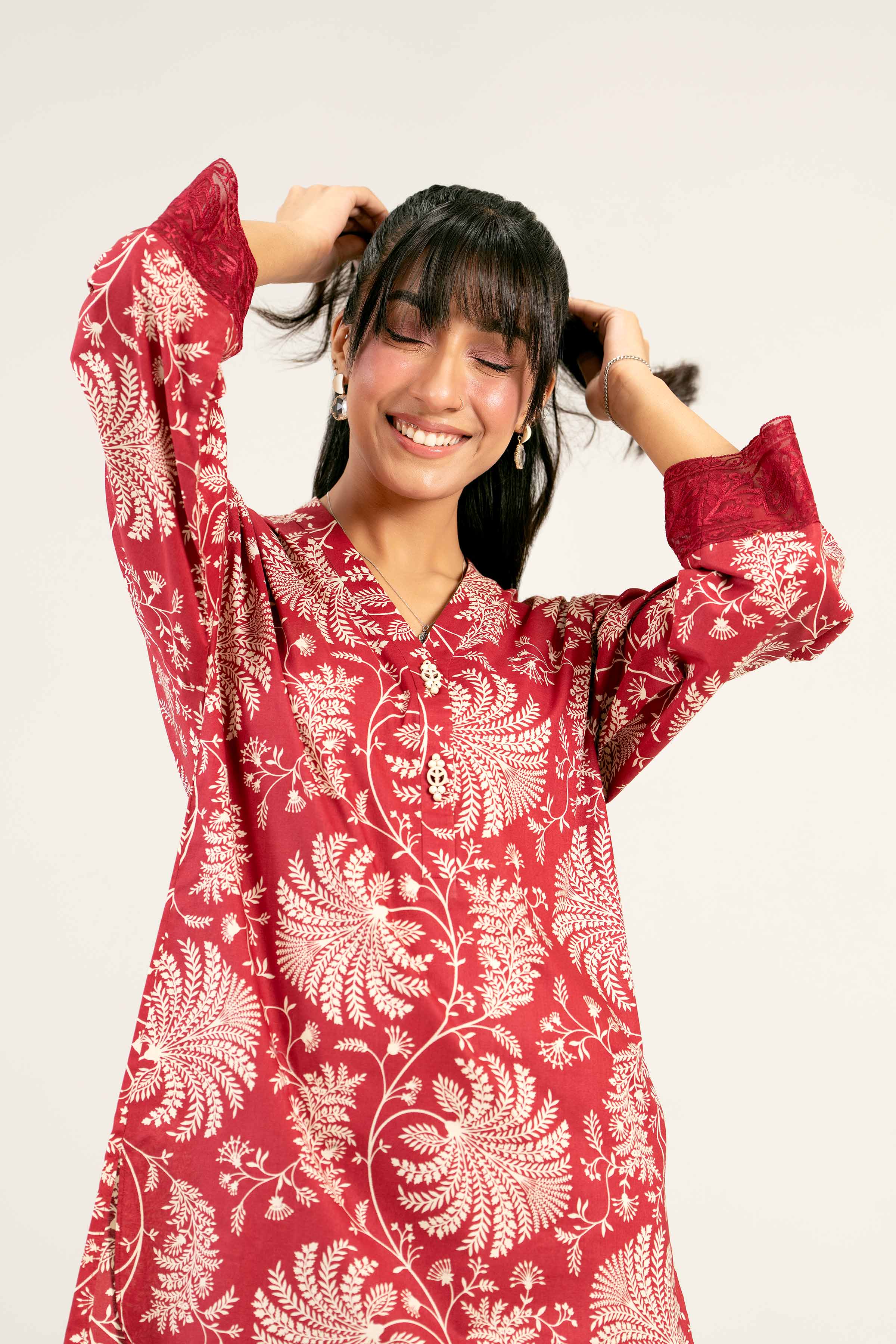 2 Piece - Printed Embroidered Suit - PS25-69 - Image 7