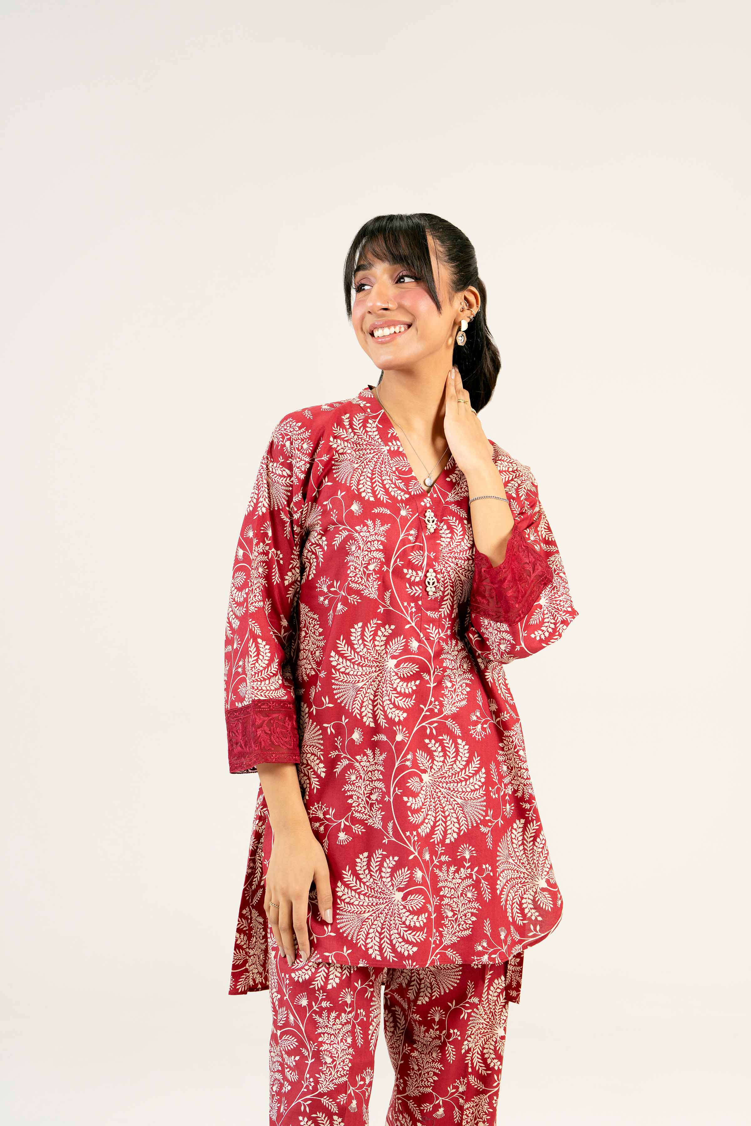 2 Piece - Printed Embroidered Suit - PS25-69 - Image 8