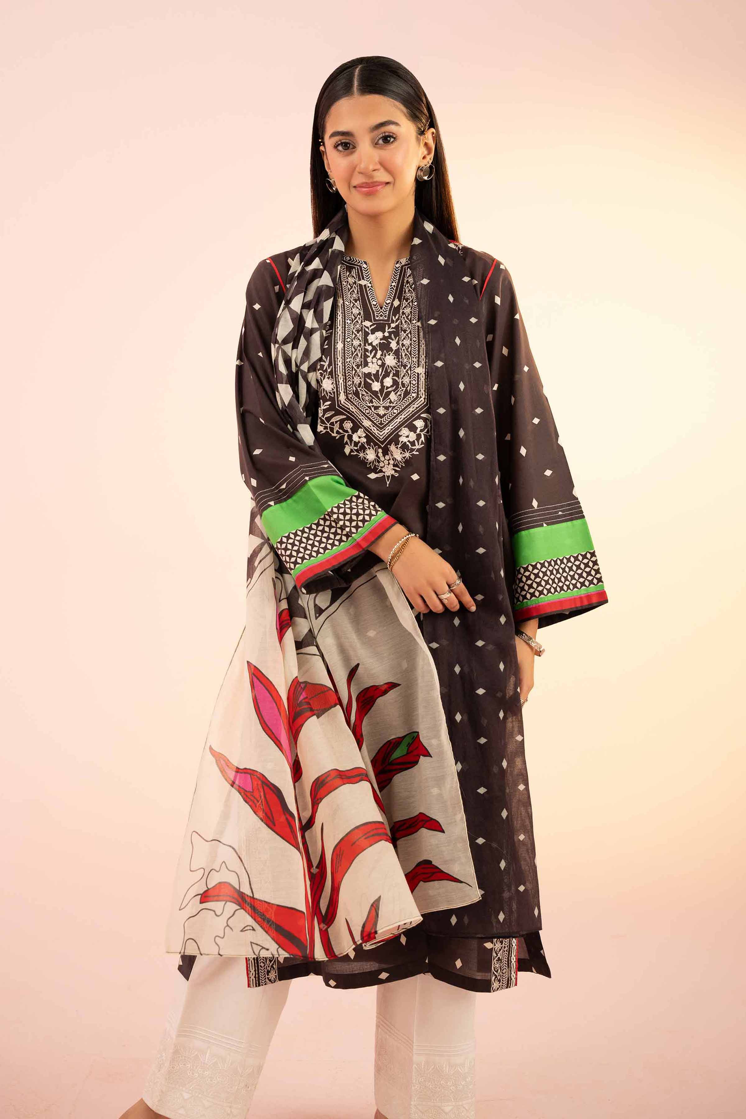 2 Piece - Printed Embroidered Suit - PS25-75 - Image 2