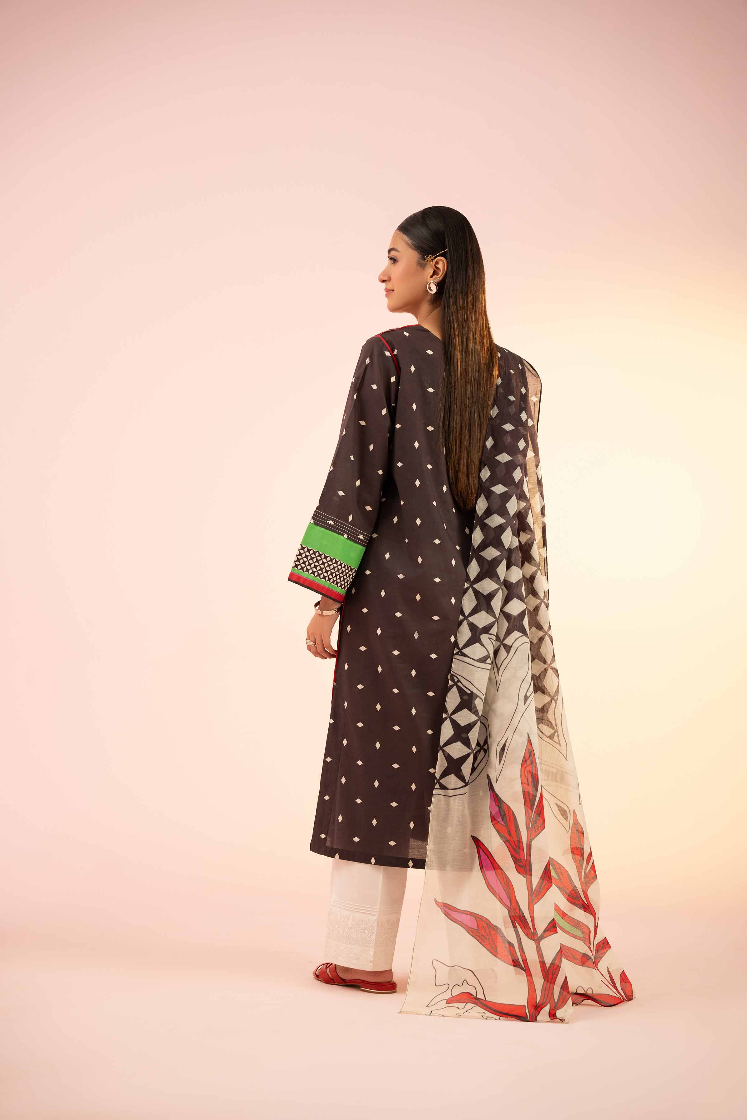 2 Piece - Printed Embroidered Suit - PS25-75 - Image 3