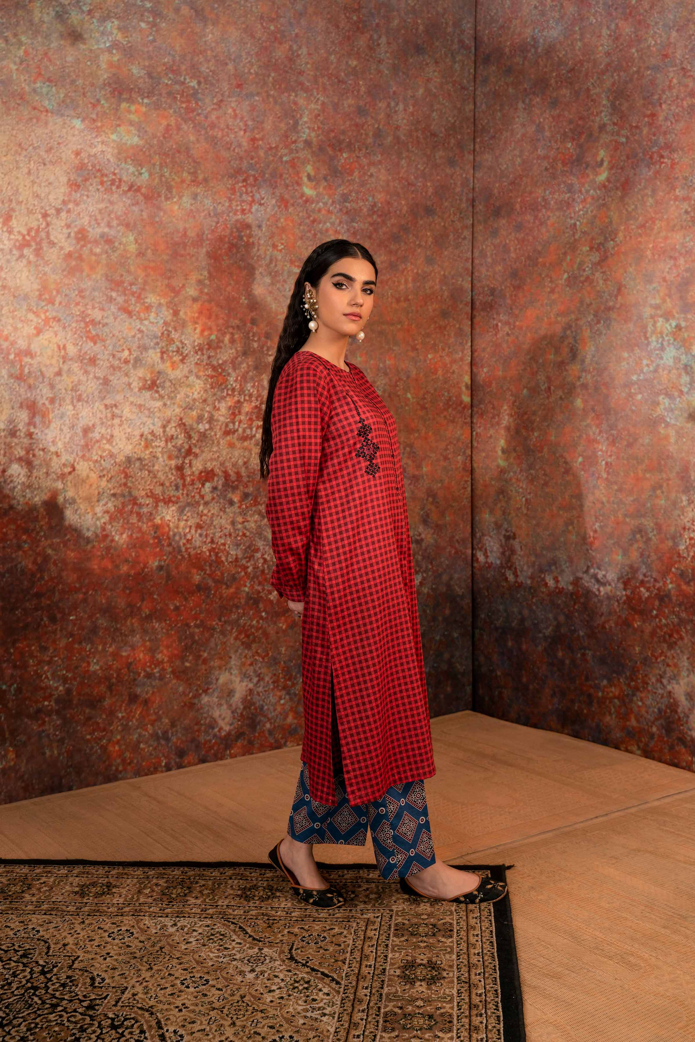 2 Piece - Printed Embroidered Suit - PW23-219 - Image 2