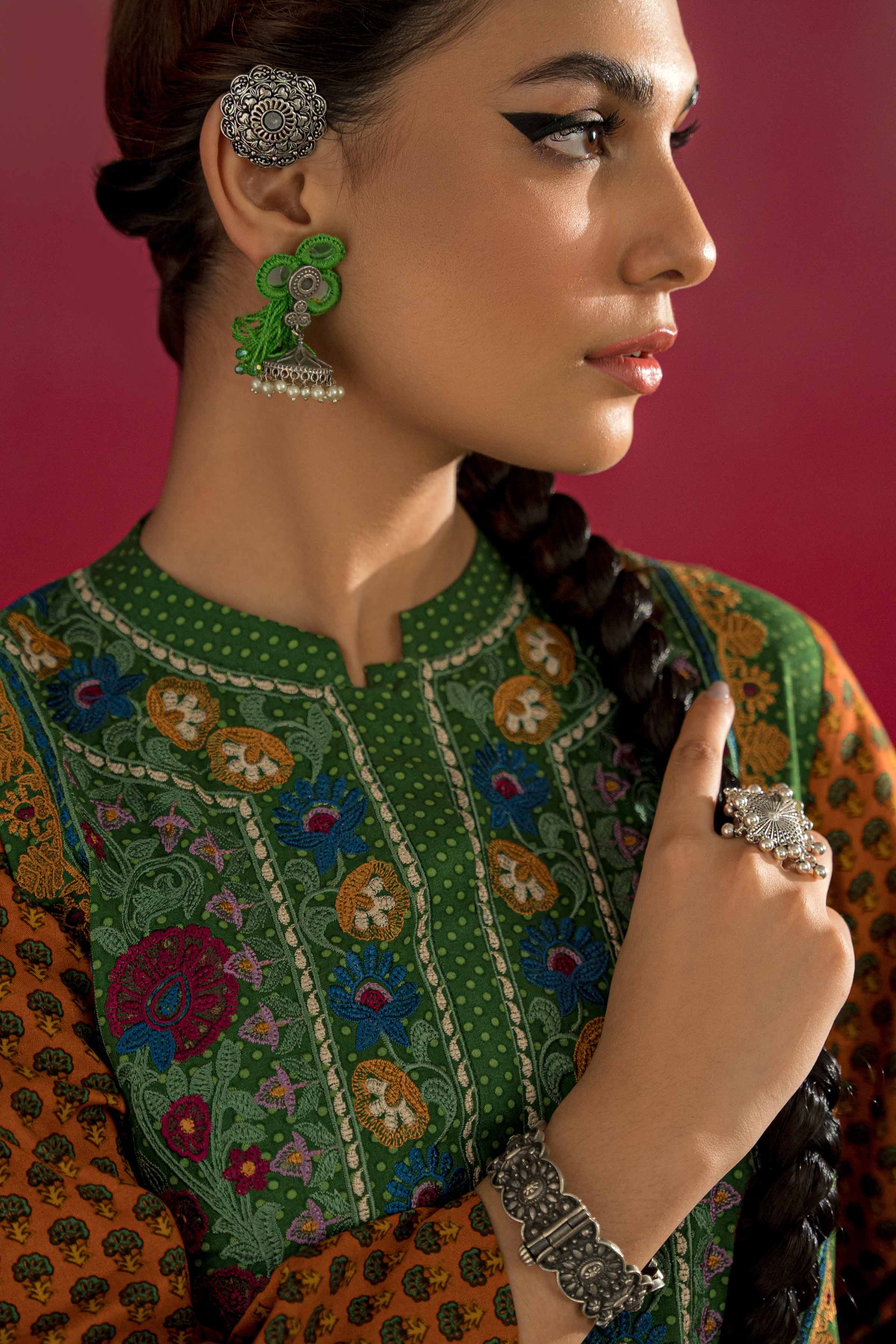 2 Piece - Printed Embroidered Suit - PW23-244 - Image 3