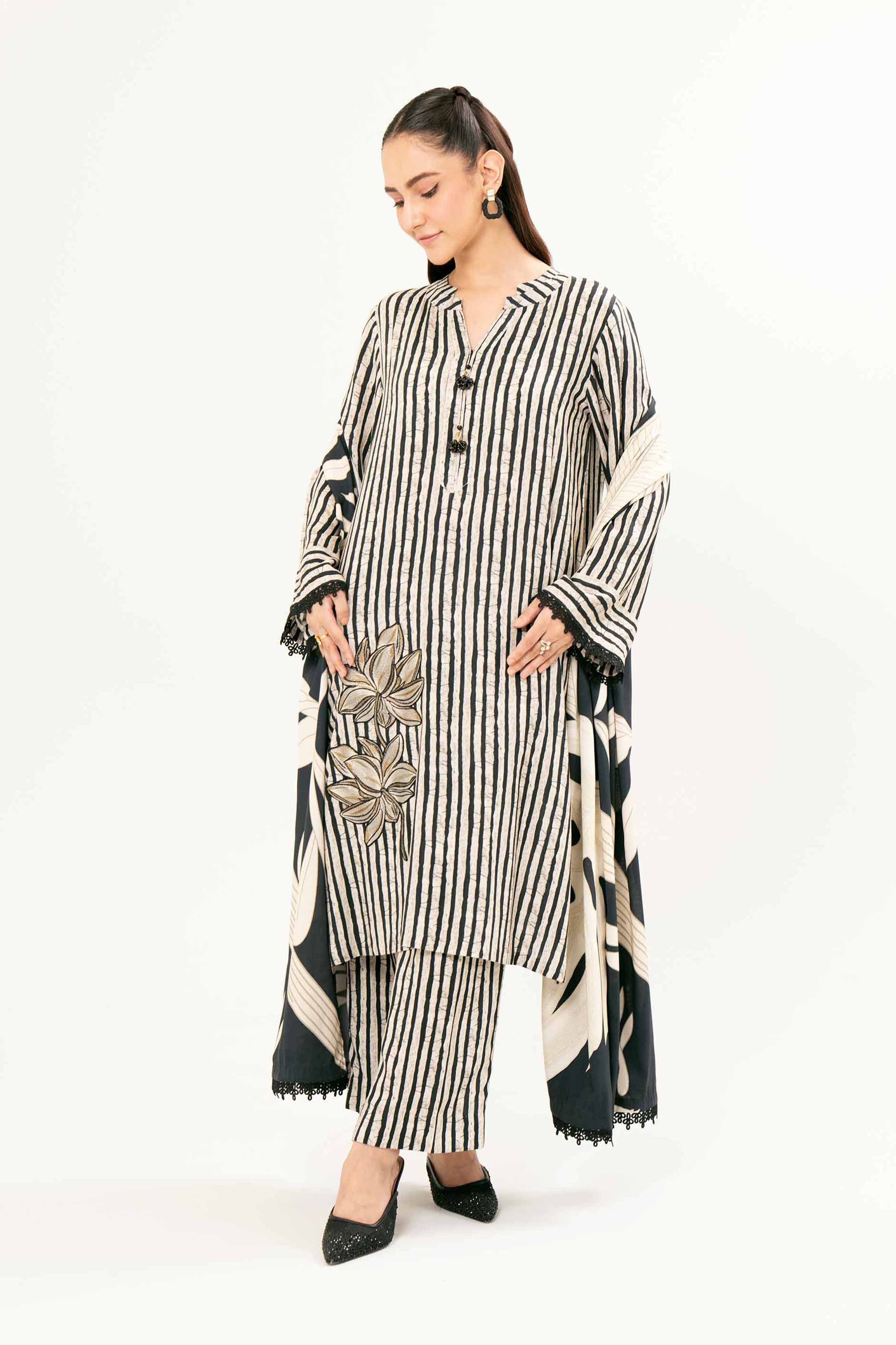 3 Piece - Printed Embroidered Suit - PW24-127