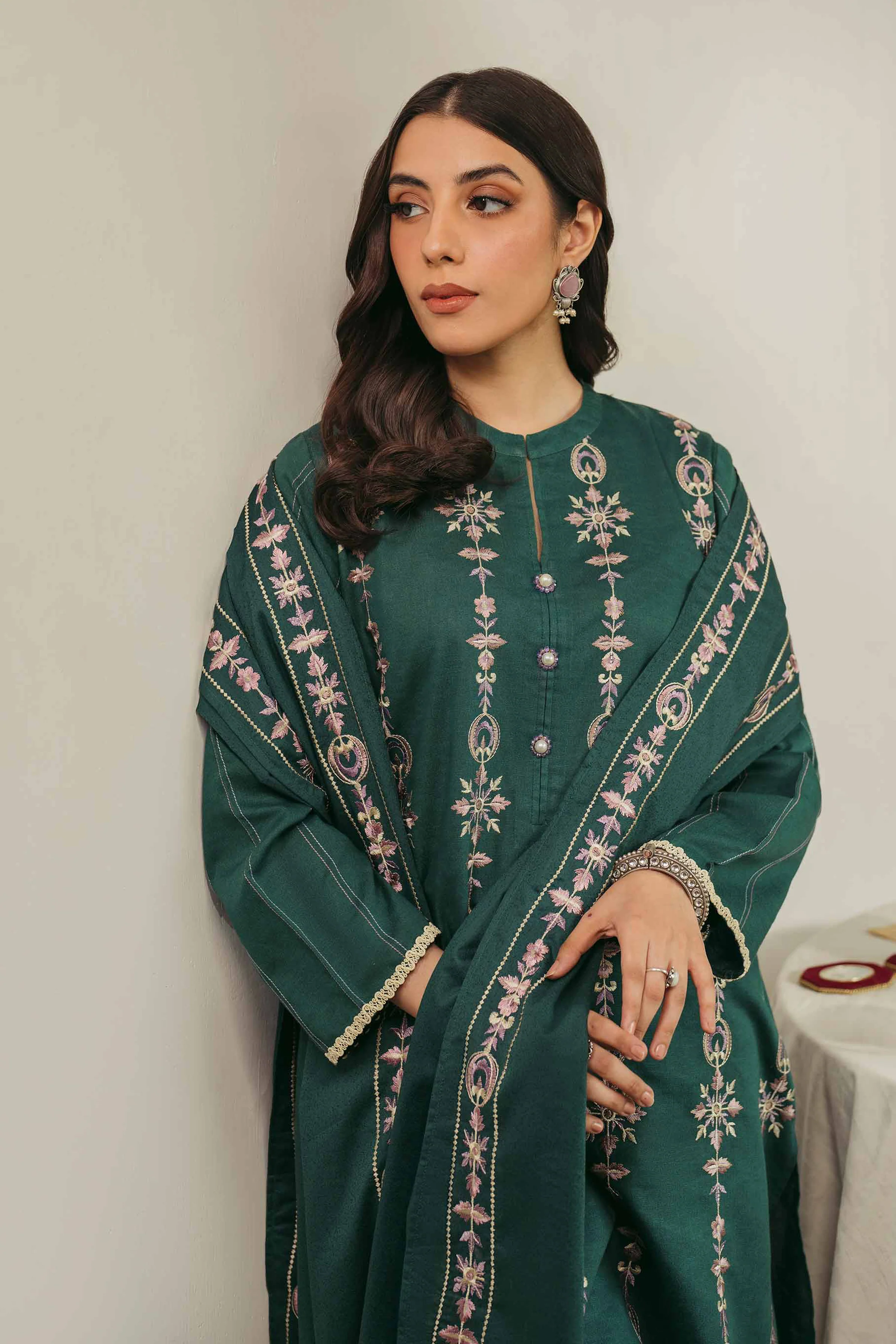 3 Piece - Embroidered Suit - PW24-147 - Image 2