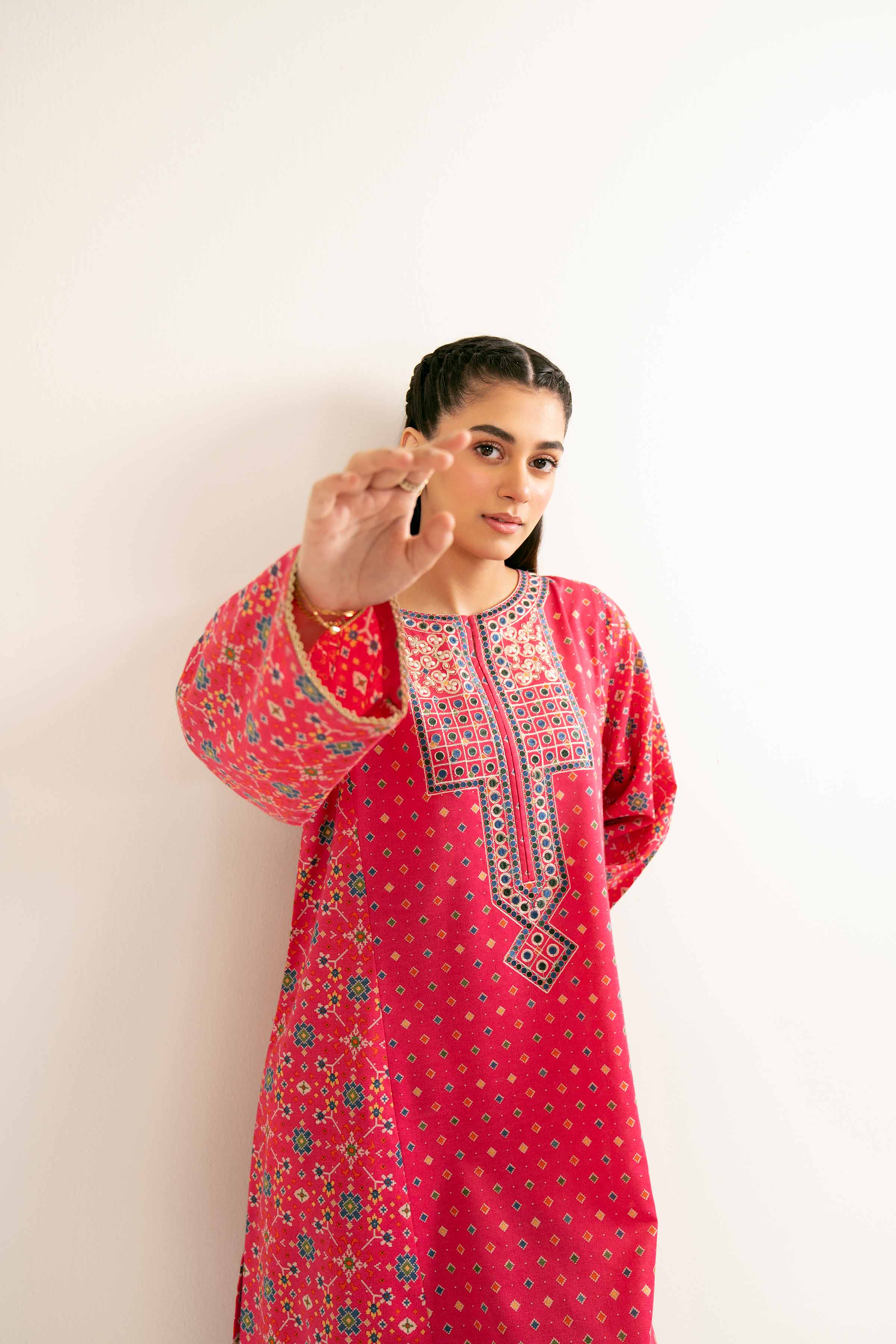 2 Piece - Printed Embroidered Suit - PW24-181 - Image 8