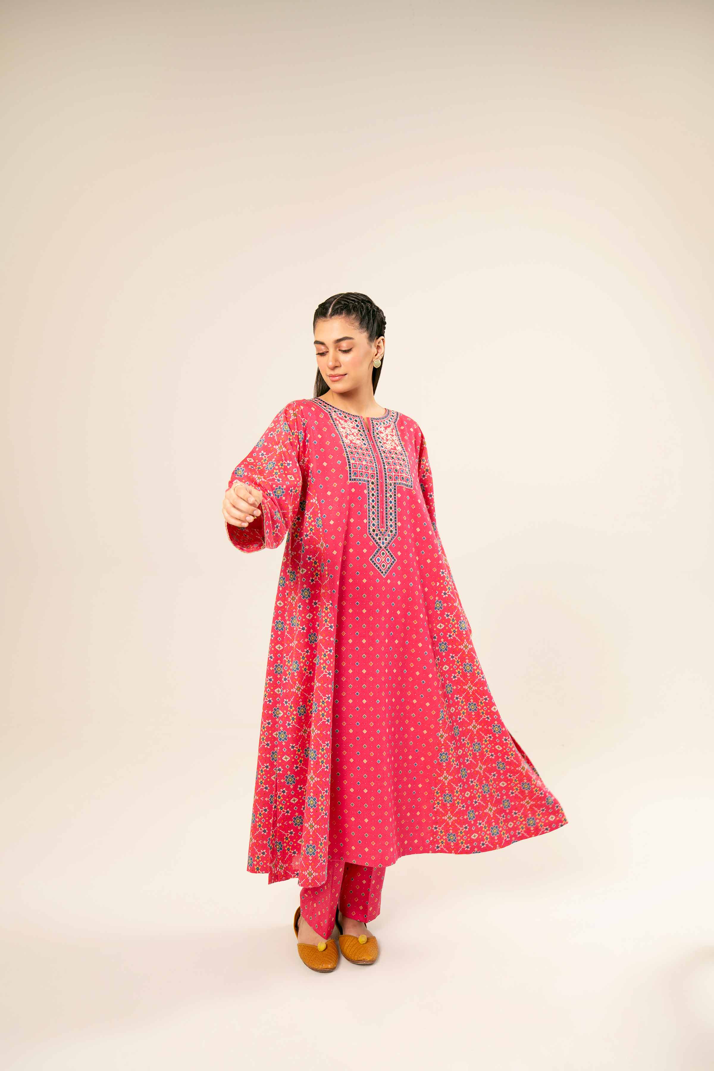 2 Piece - Printed Embroidered Suit - PW24-181 - Image 9