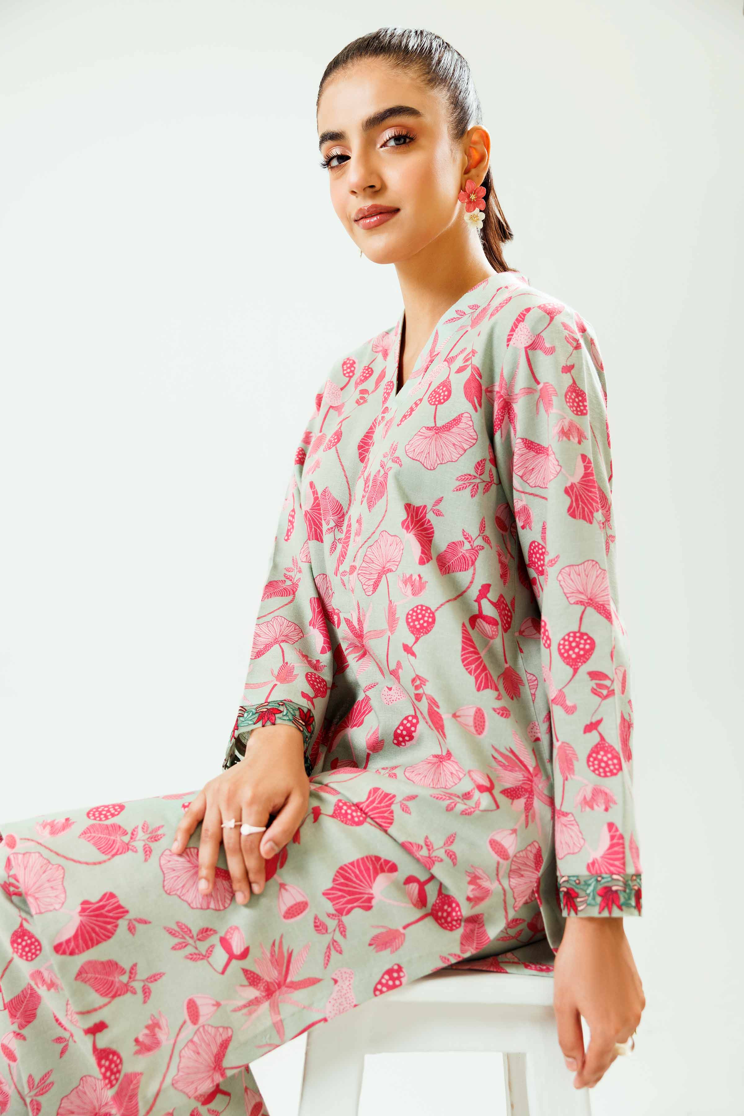 2 Piece - Printed Embroidered Suit - PW24-227 - Image 7