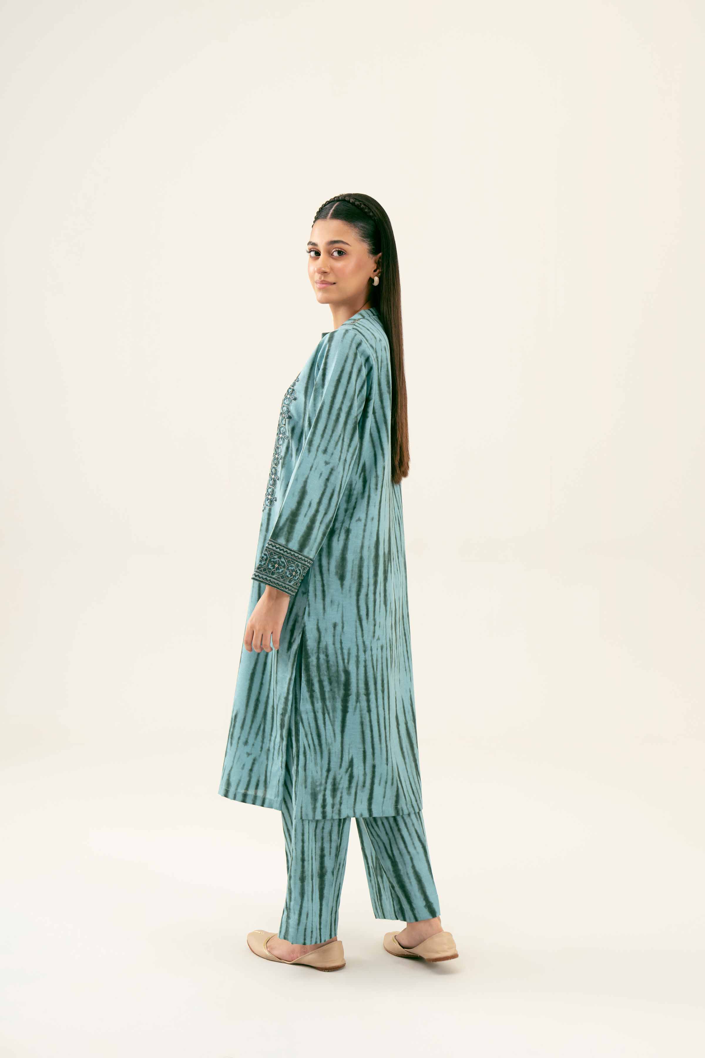 2 Piece - Printed Embroidered Suit - PW24-236 - Image 3