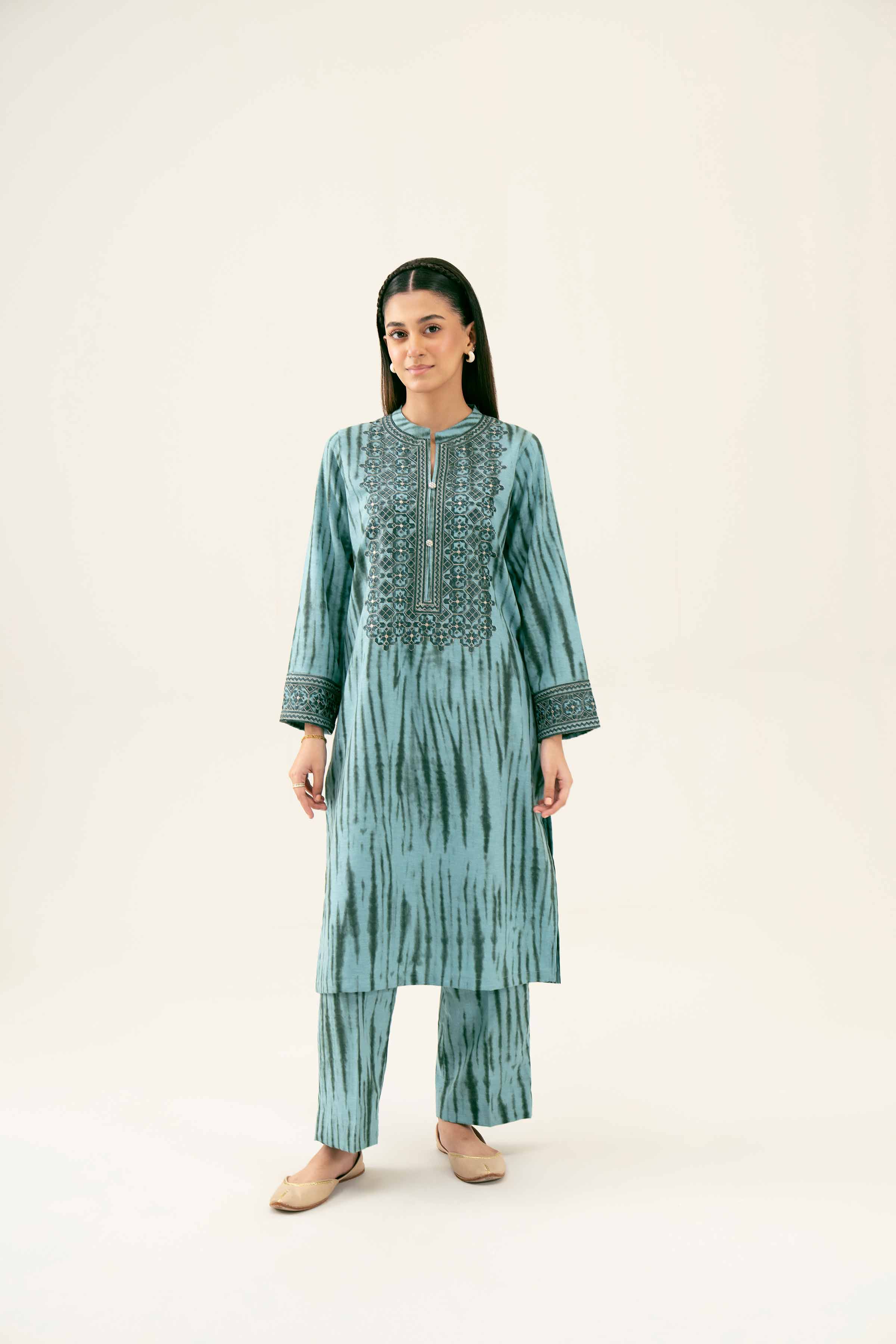 2 Piece - Printed Embroidered Suit - PW24-236 - Image 4
