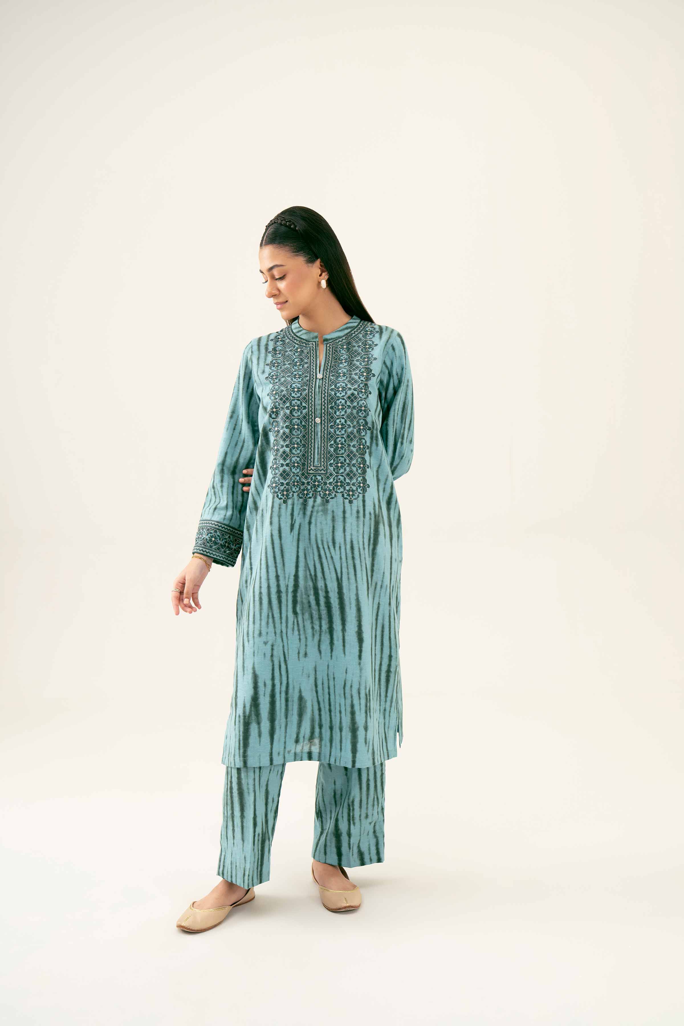 2 Piece - Printed Embroidered Suit - PW24-236 - Image 5