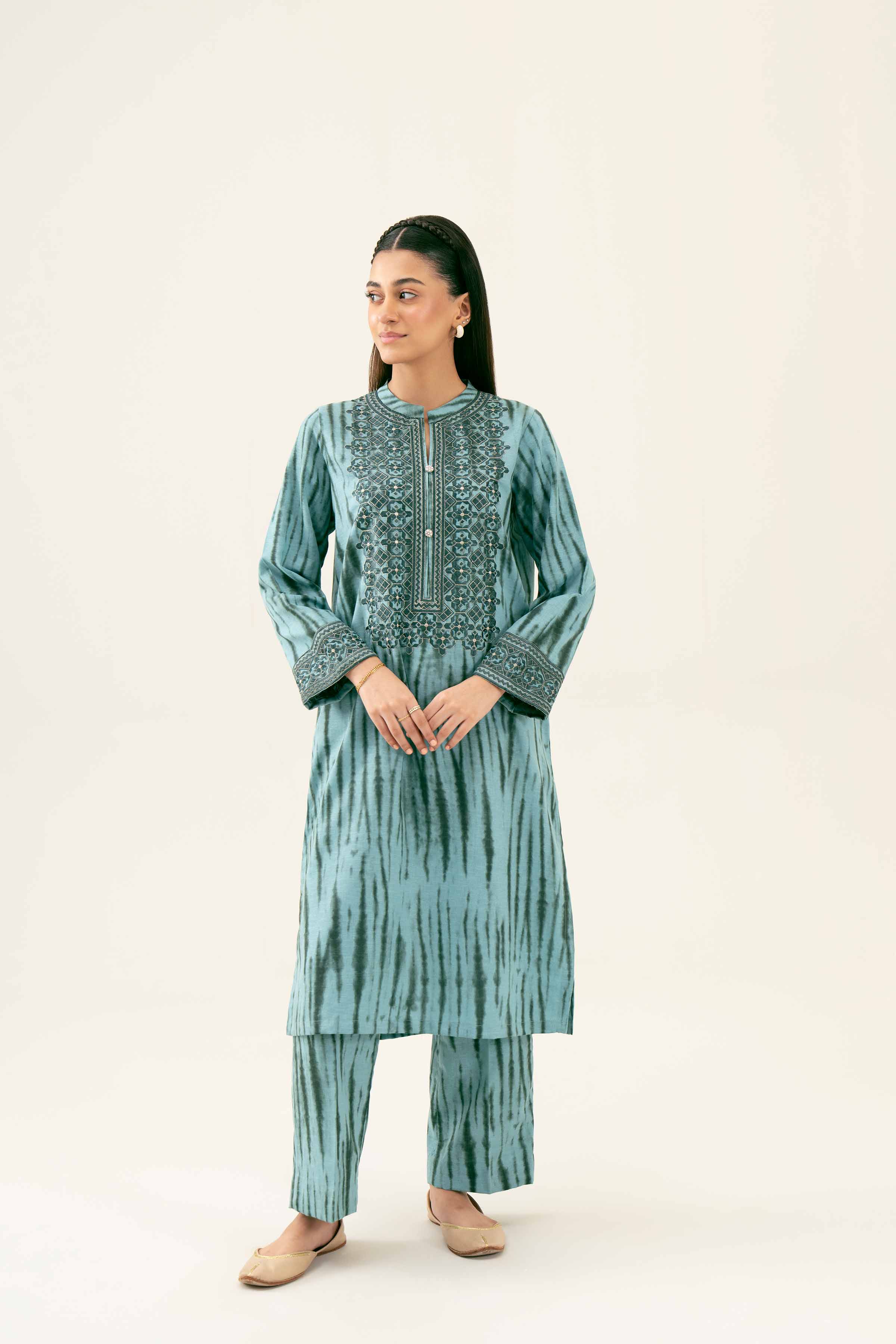 2 Piece - Printed Embroidered Suit - PW24-236 - Image 7