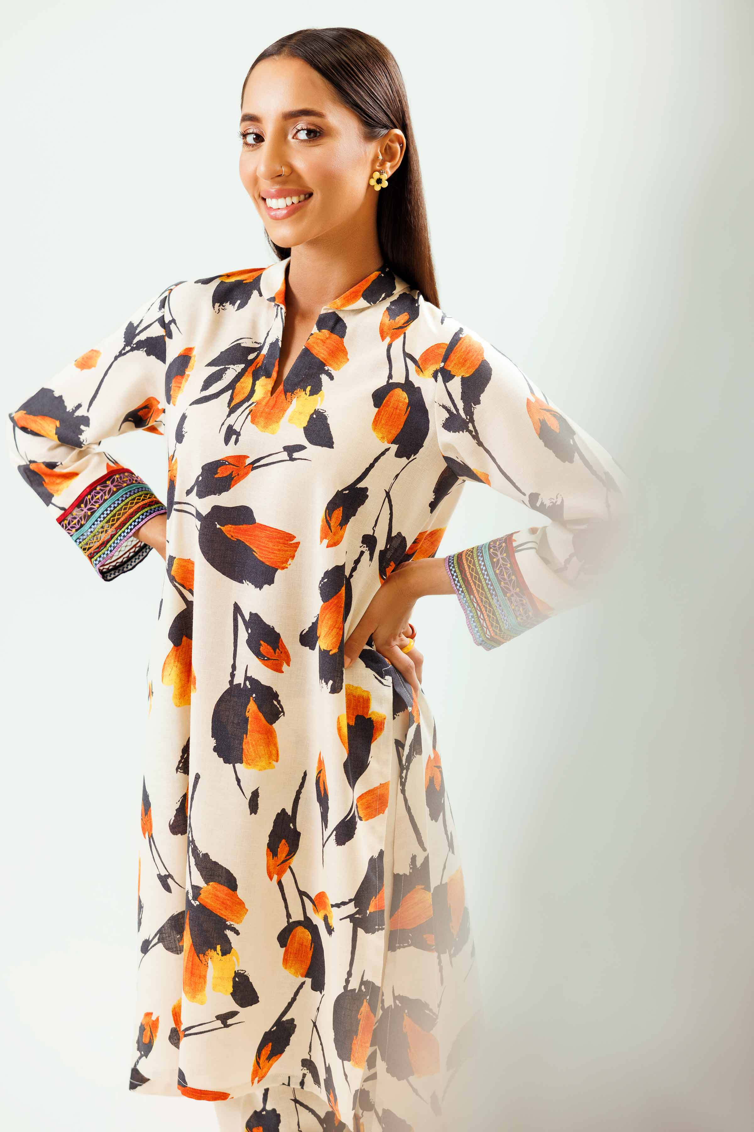 2 Piece - Printed Embroidered Suit - PW24-242 - Image 9