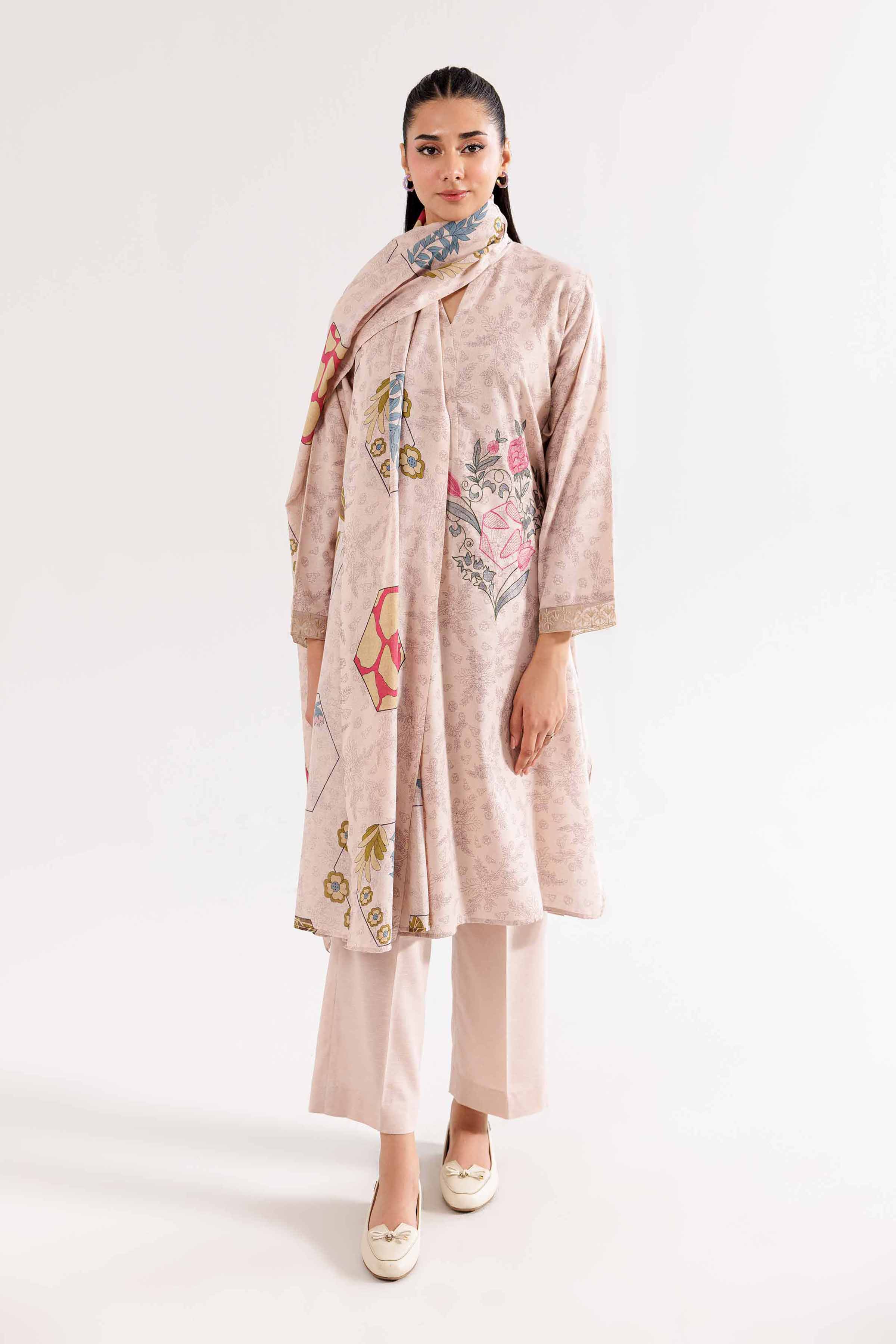 3 Piece - Printed Embroidered Suit - PW24-243 - Image 2