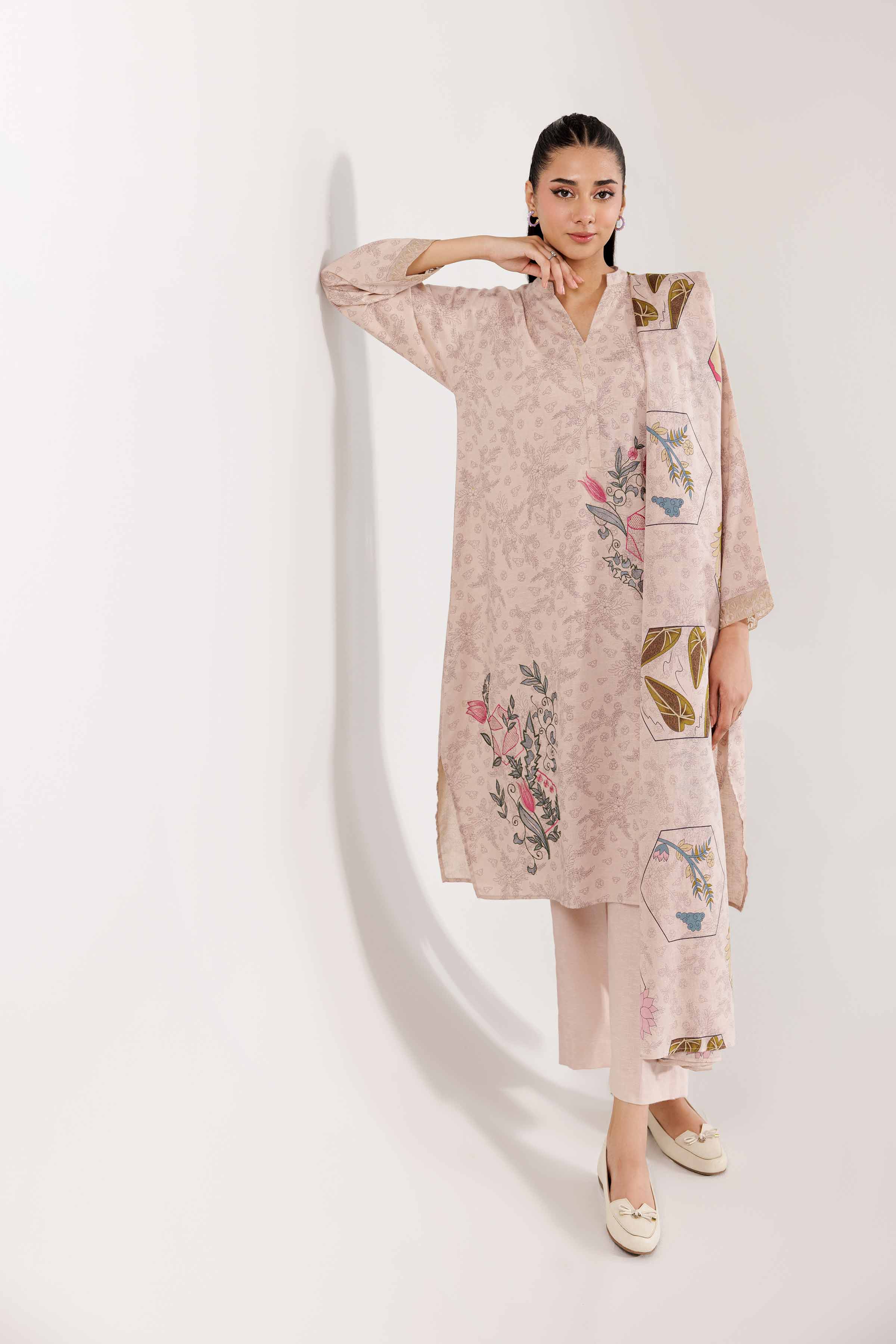 3 Piece - Printed Embroidered Suit - PW24-243 - Image 4