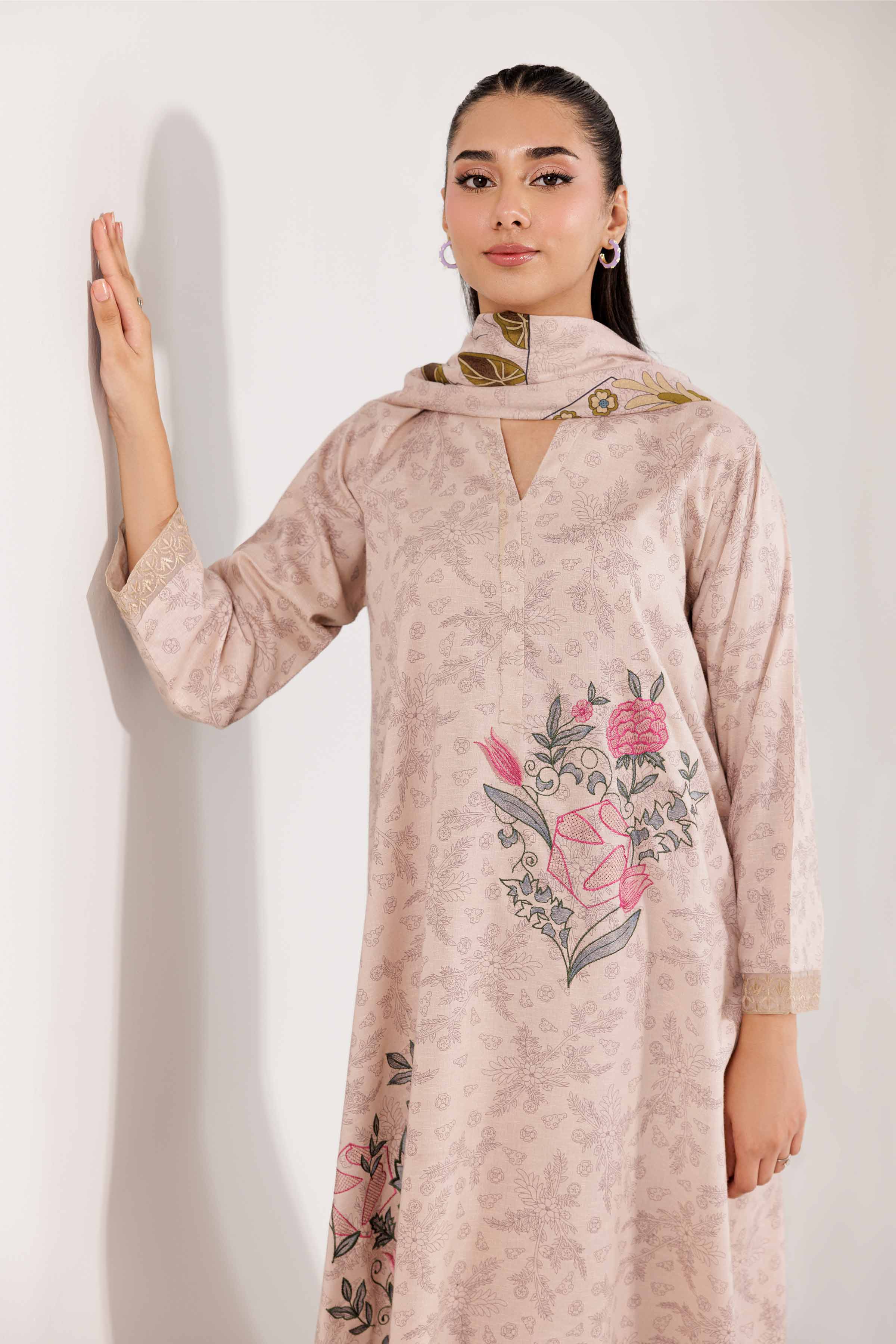 3 Piece - Printed Embroidered Suit - PW24-243 - Image 6