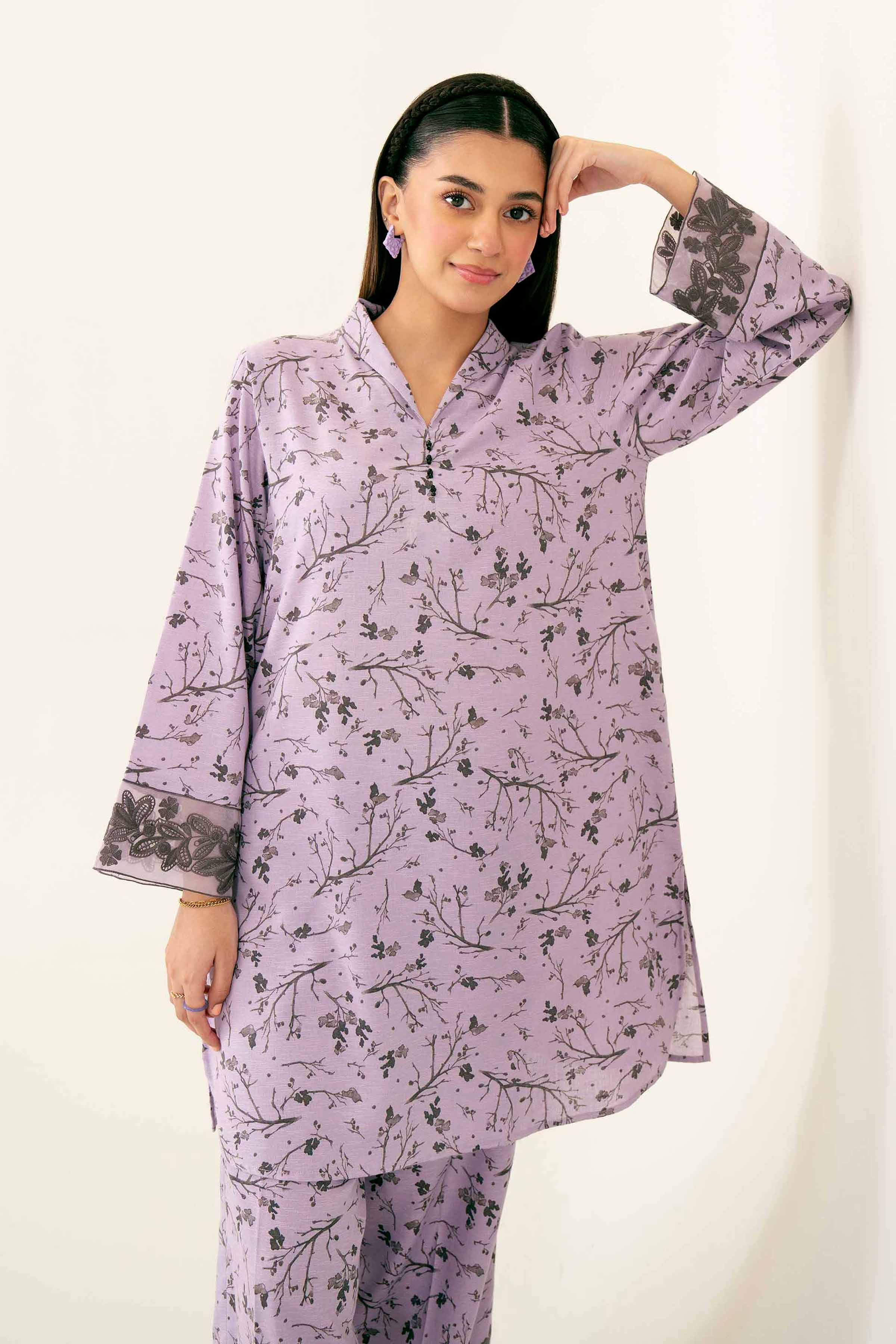 2 Piece - Printed Embroidered Suit - PW24-287 - Image 2