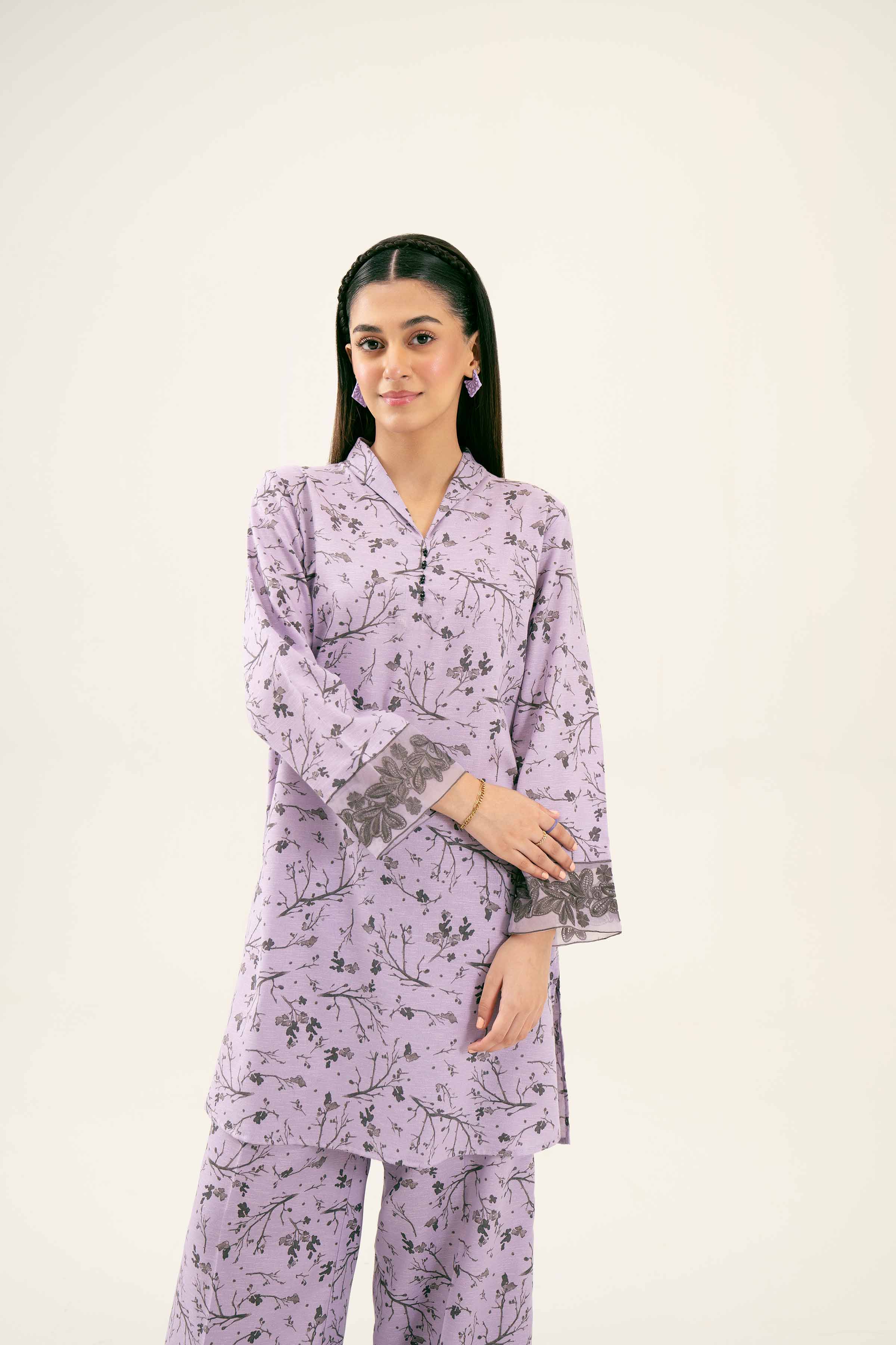 2 Piece - Printed Embroidered Suit - PW24-287 - Image 9