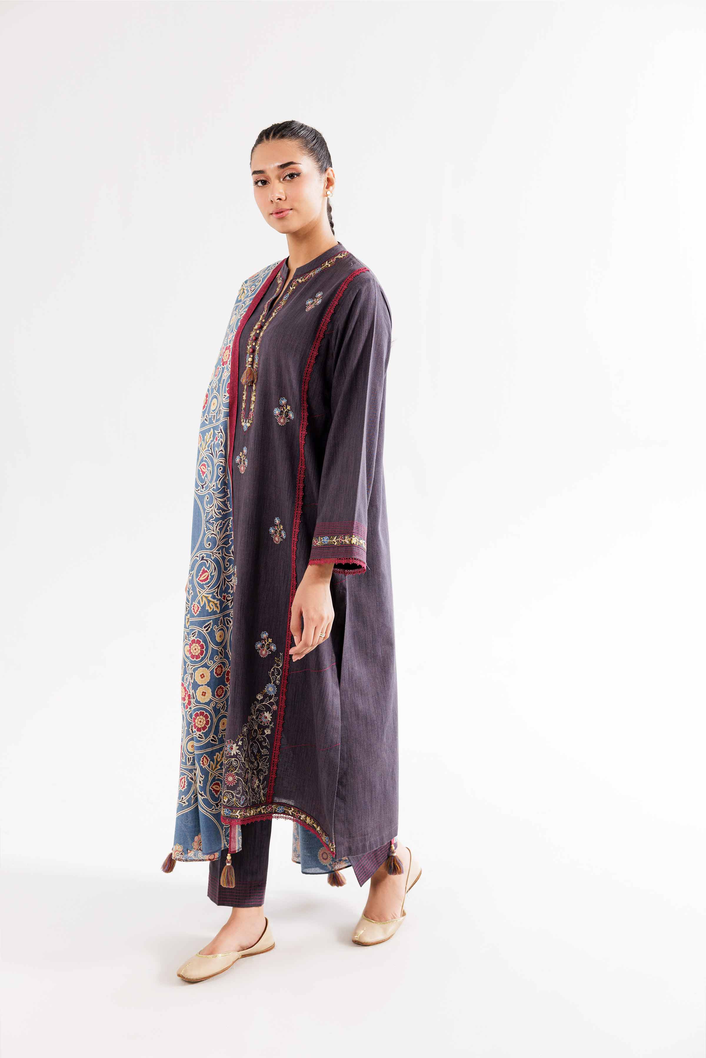 3 Piece - Printed Embroidered Suit - PW24-362 - Image 3