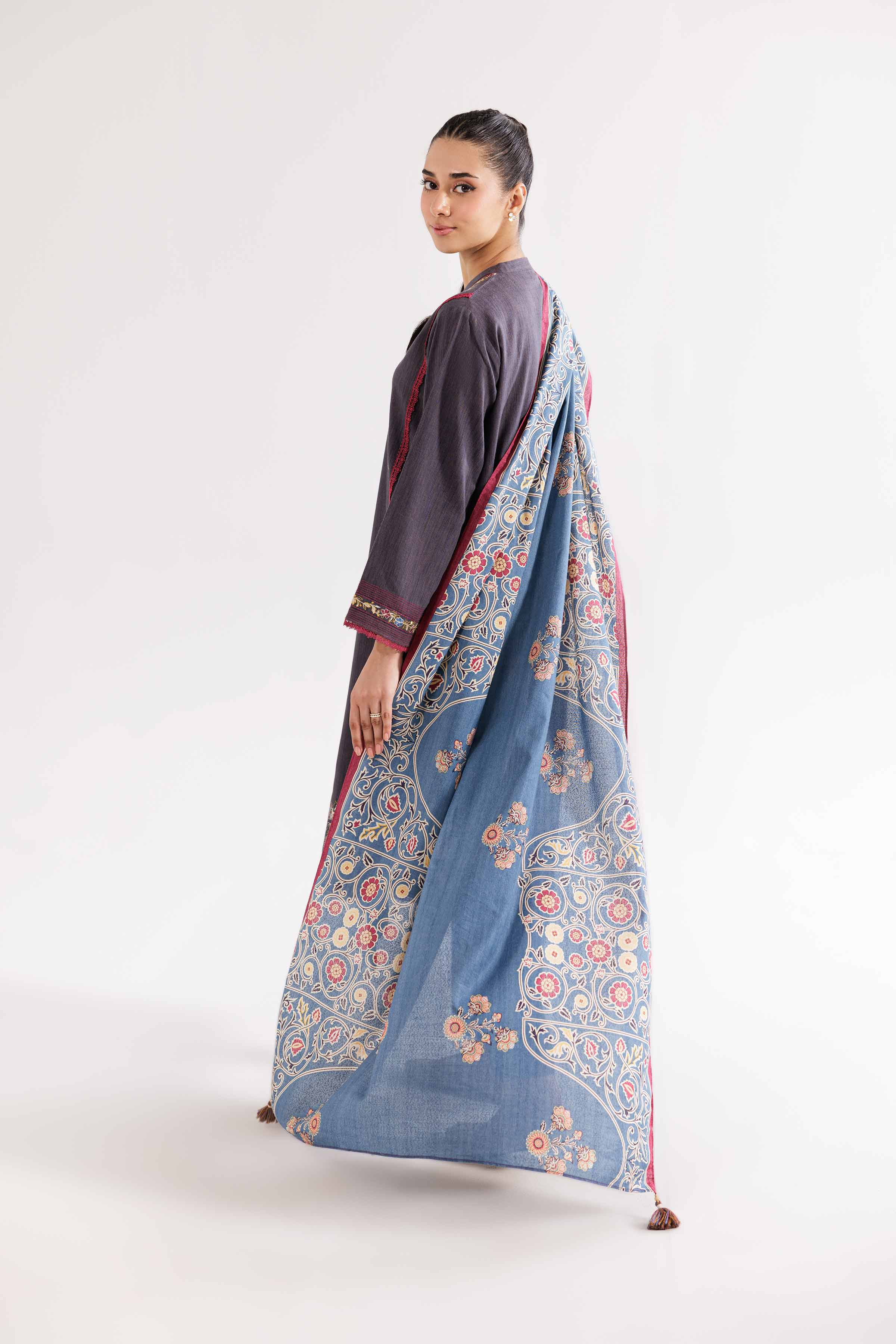 3 Piece - Printed Embroidered Suit - PW24-362 - Image 4