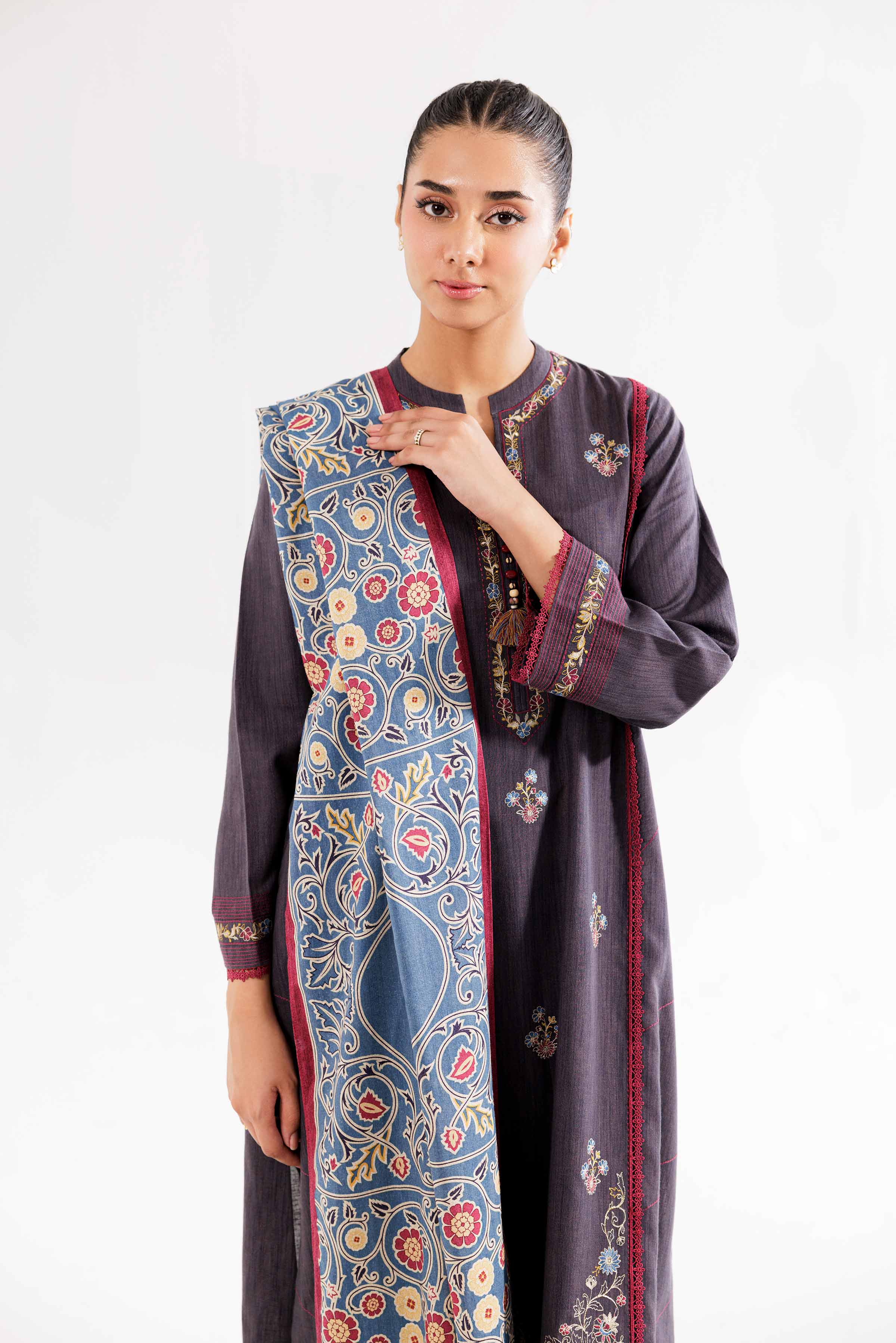 3 Piece - Printed Embroidered Suit - PW24-362 - Image 6