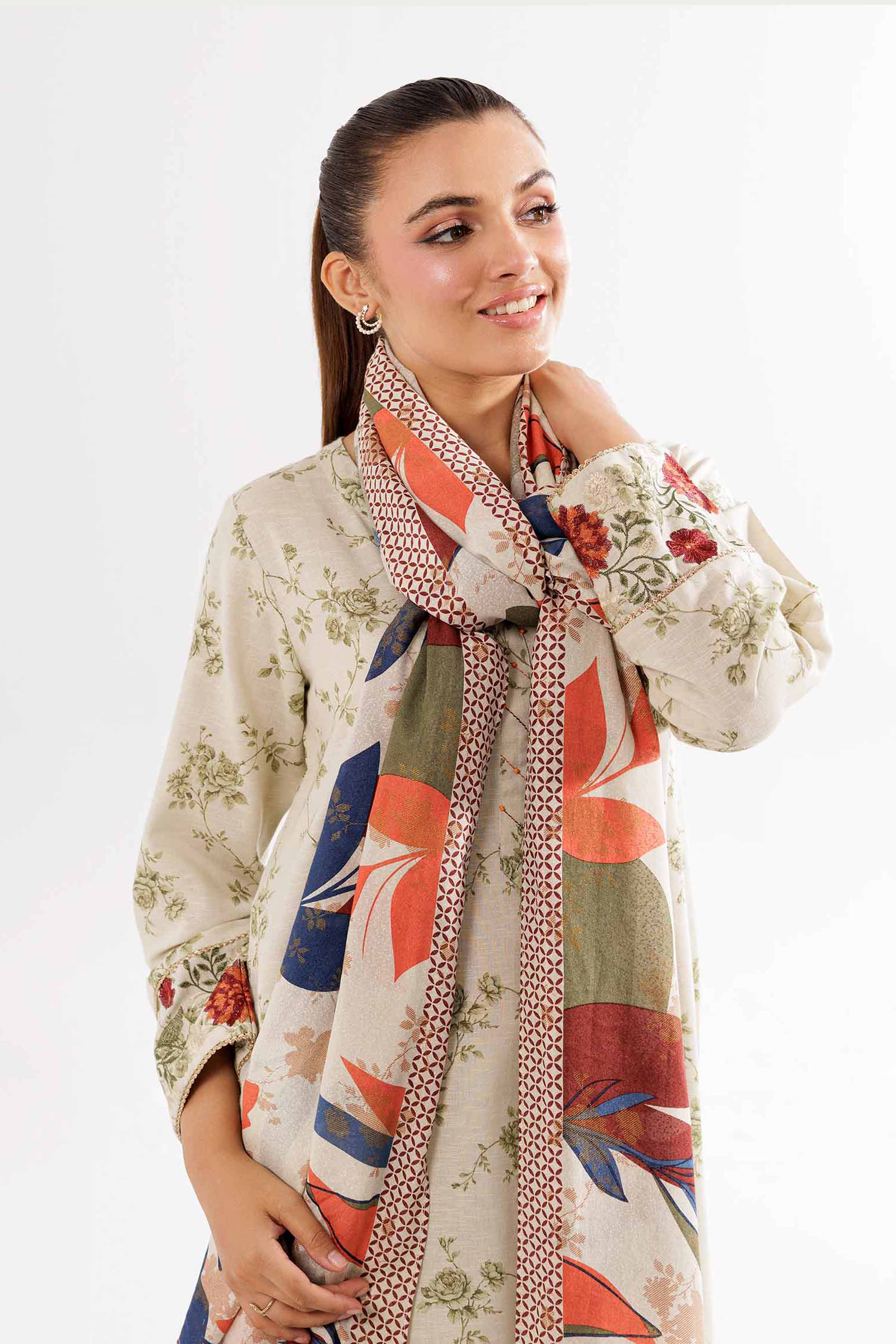 3 Piece - Printed Embroidered Suit - PW24-377 - Image 3
