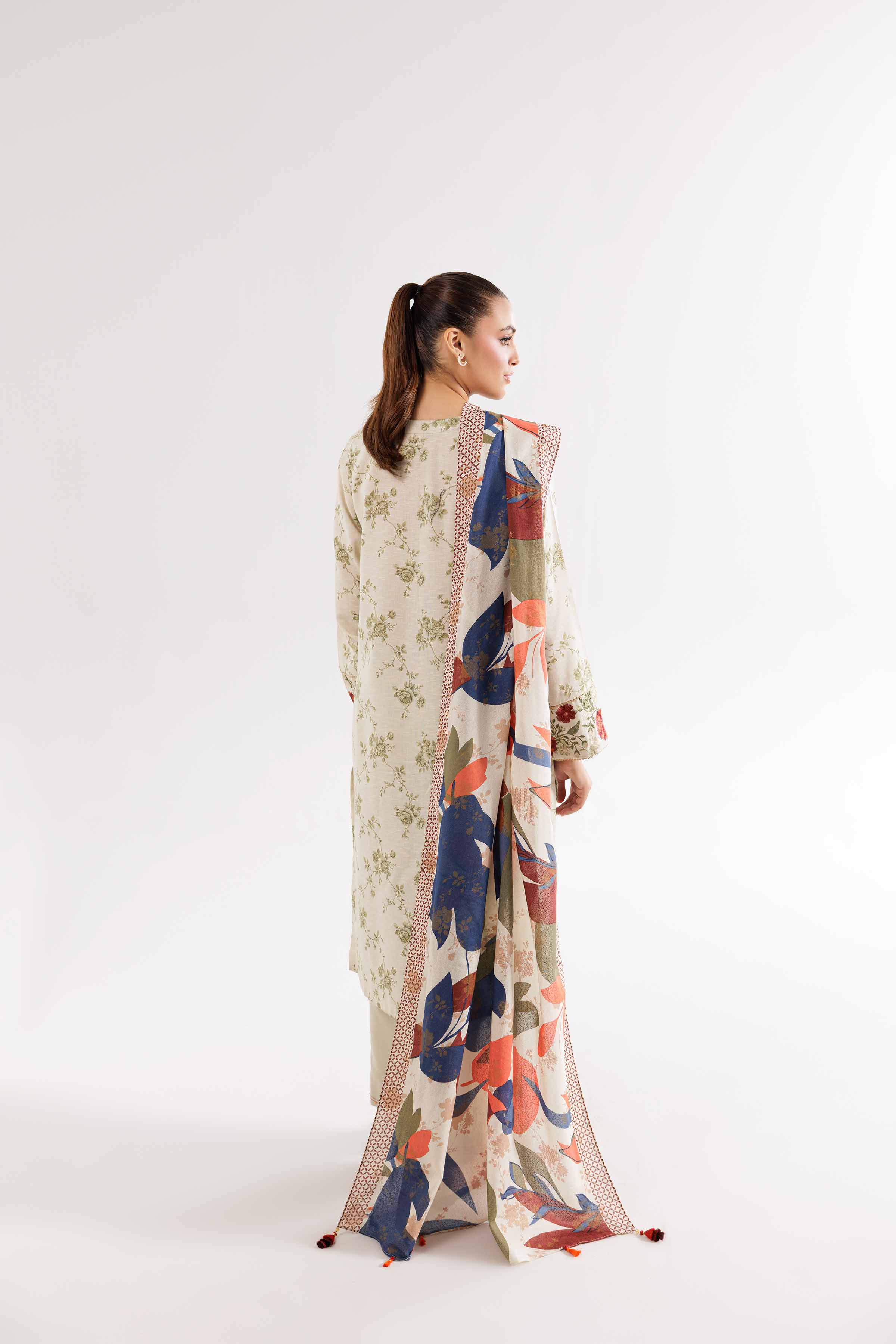 3 Piece - Printed Embroidered Suit - PW24-377 - Image 4