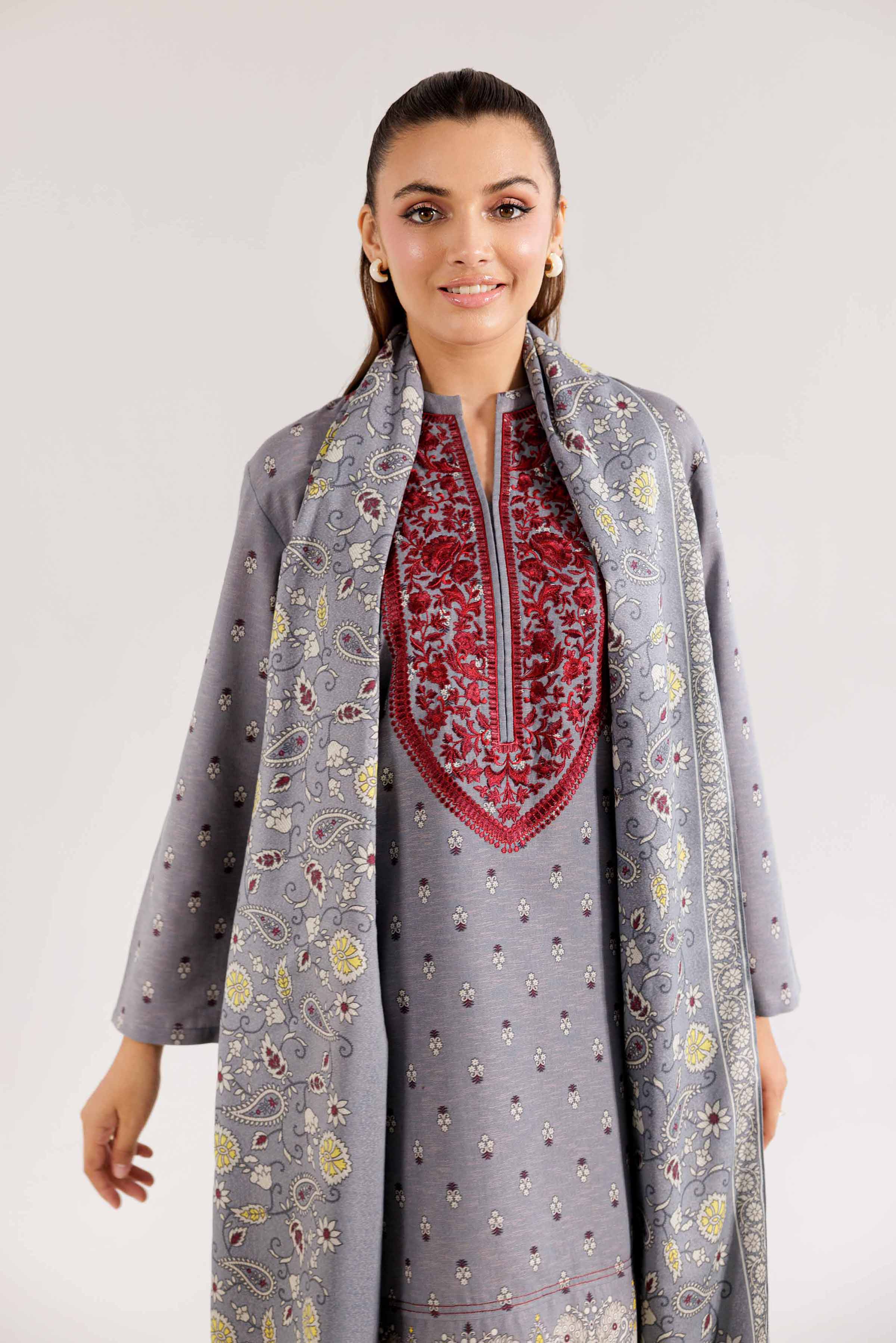 3 Piece - Printed Embroidered Suit - PW24-386