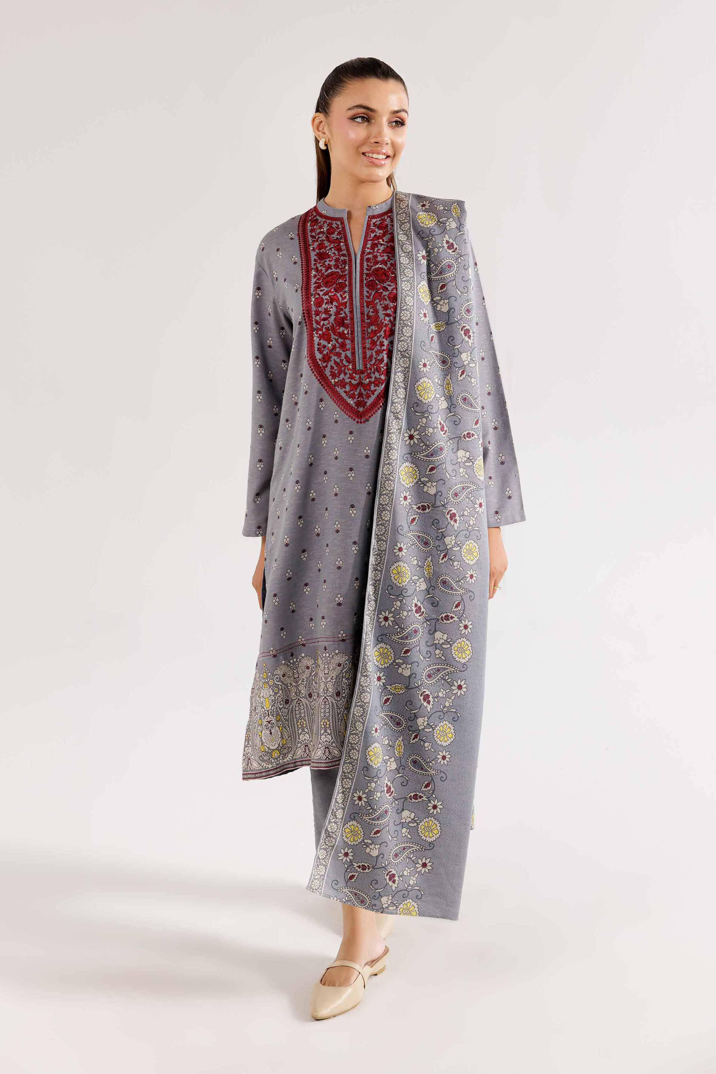 3 Piece - Printed Embroidered Suit - PW24-386 - Image 2