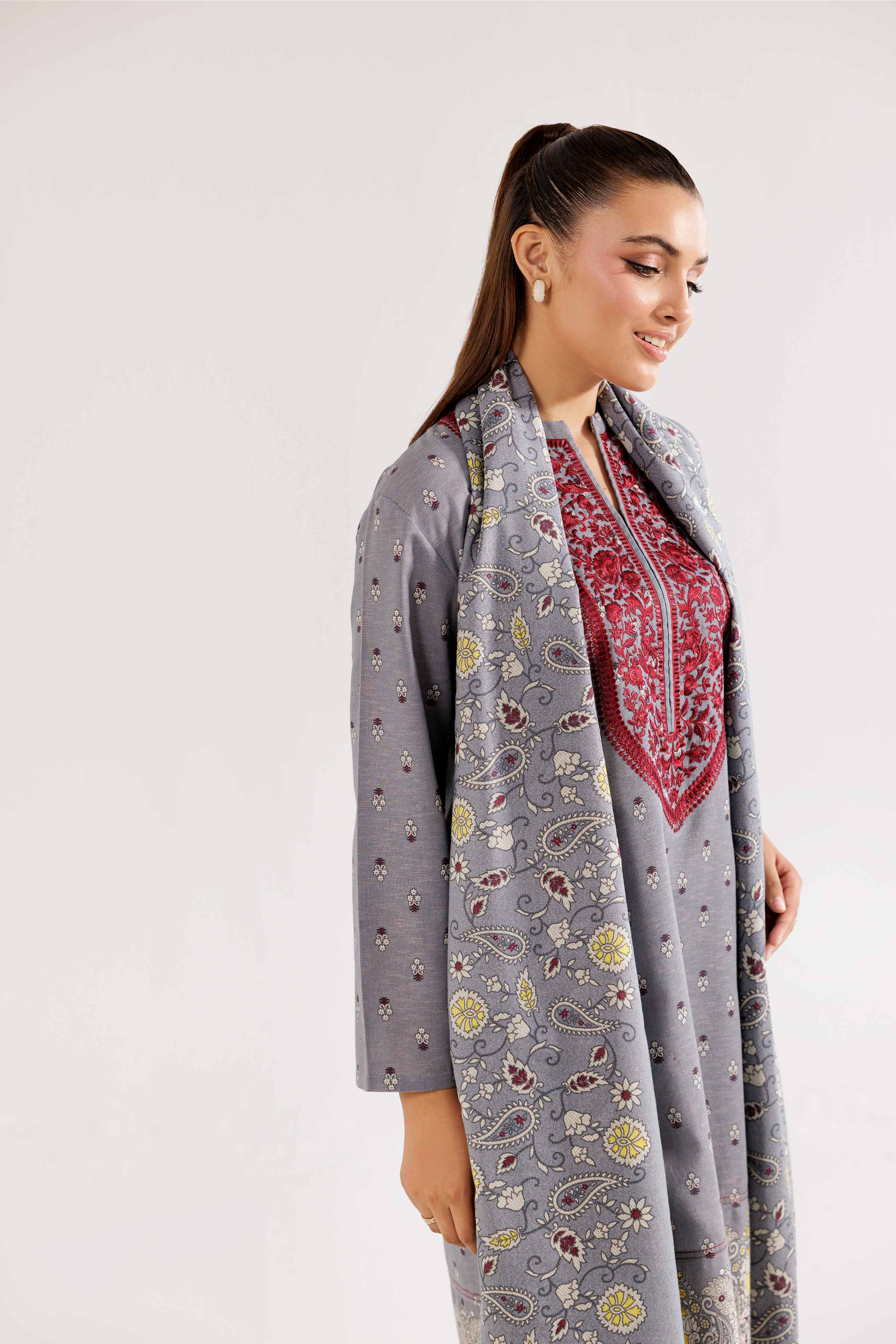 3 Piece - Printed Embroidered Suit - PW24-386 - Image 5