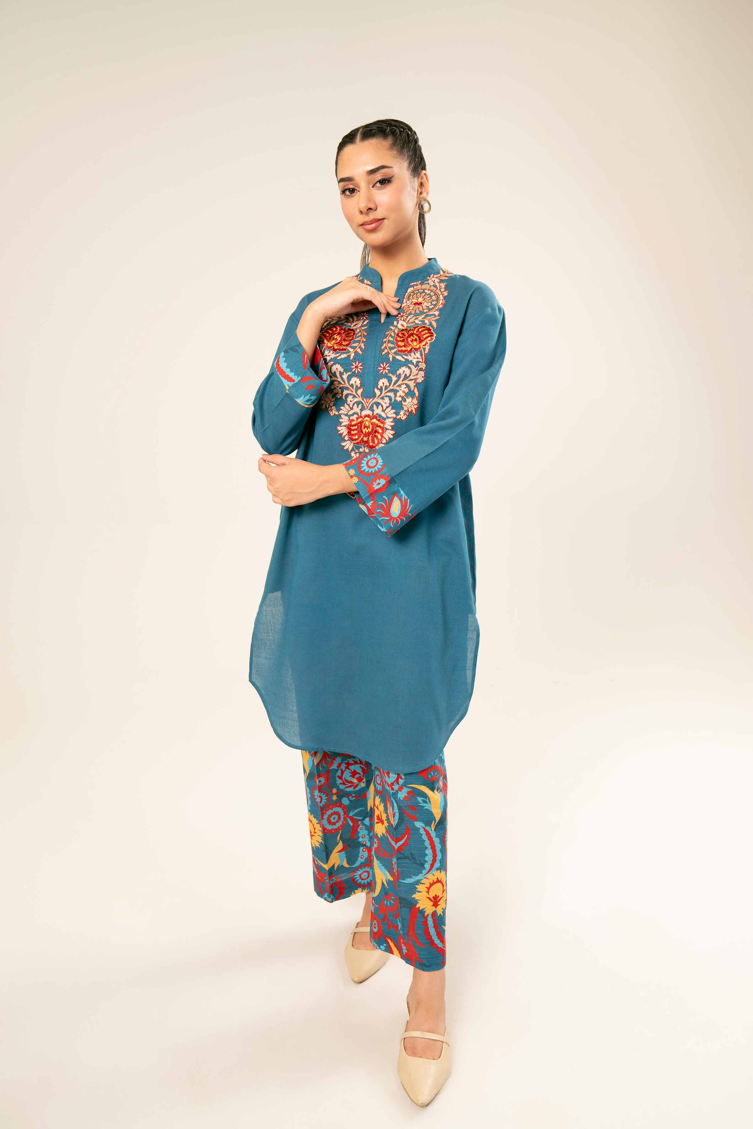 2 Piece - Printed Embroidered Suit - PW24-394 - Image 6