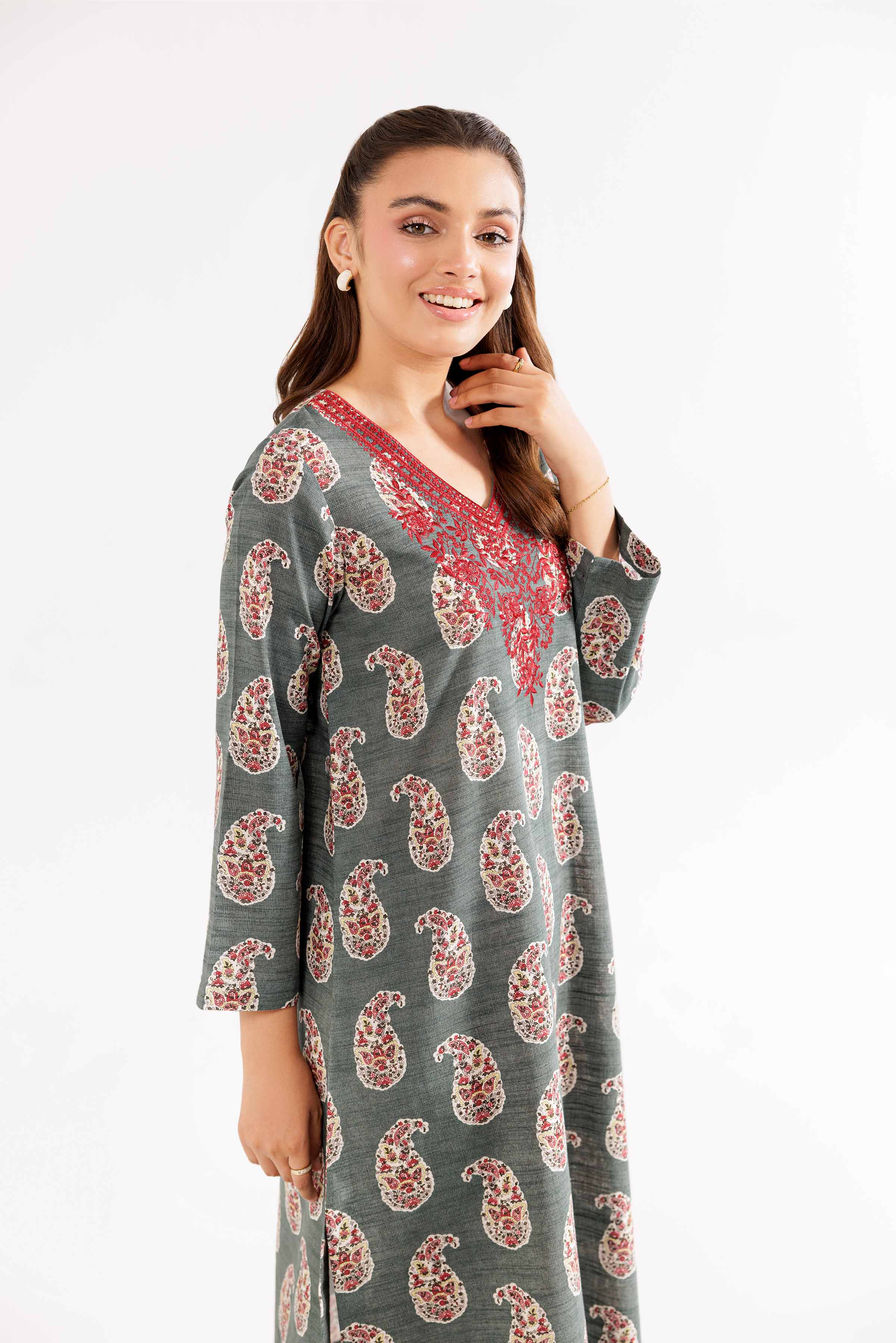 2 Piece - Printed Embroidered Suit - PW24-406 - Image 4
