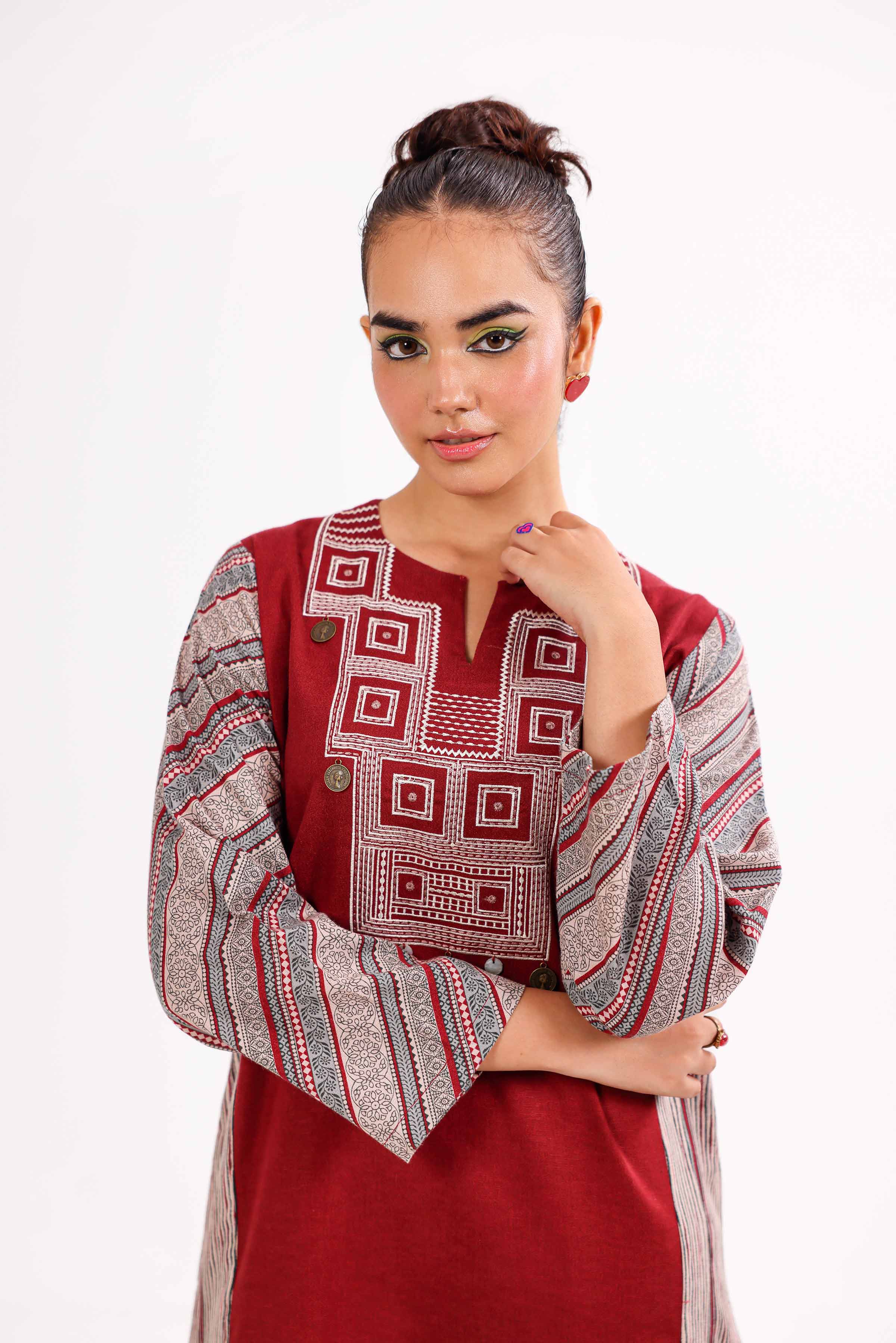 2 Piece - Printed Embroidered Suit - PW24-430 - Image 6