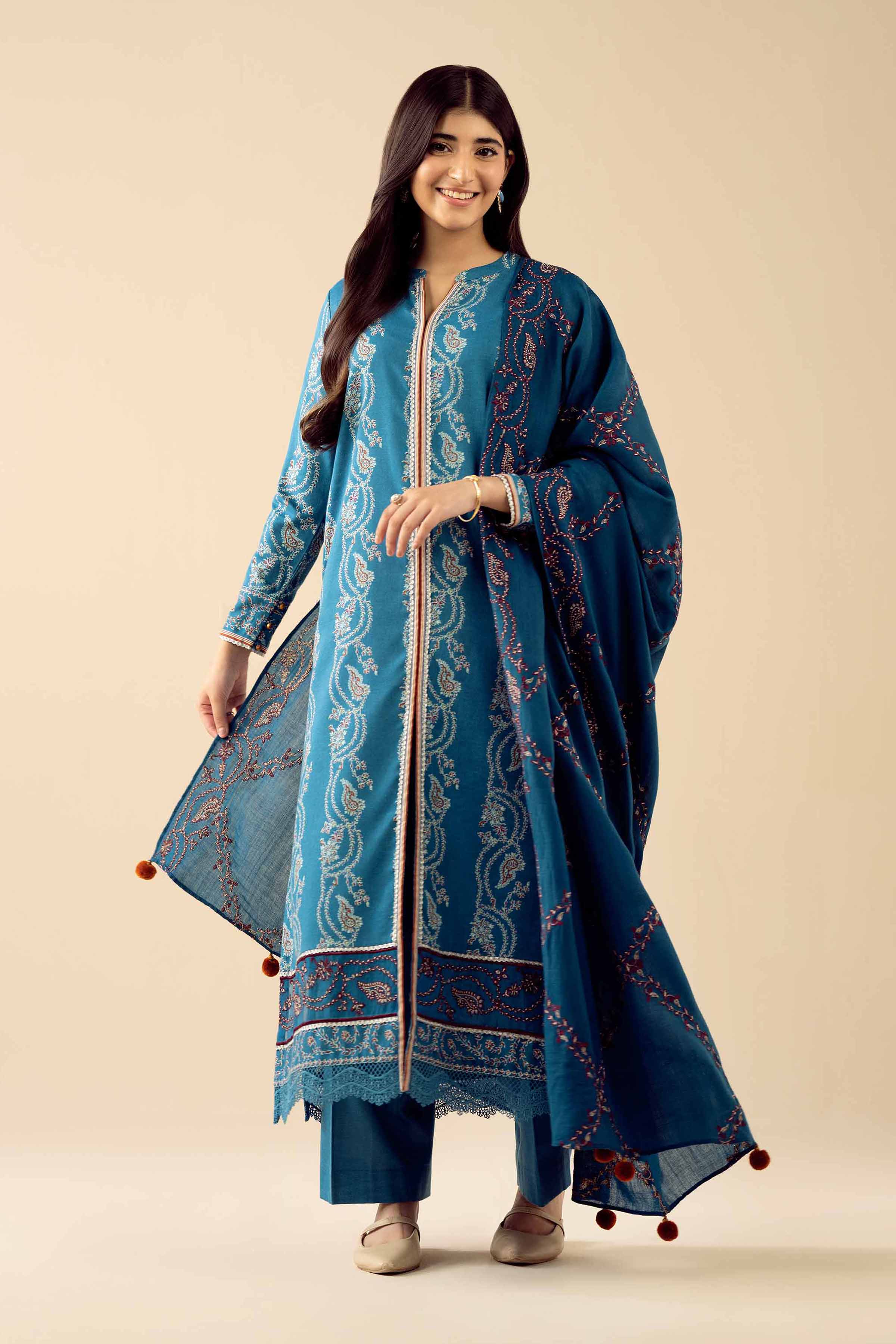 3 Piece - Printed Embroidered Suit - PW25-431 - Image 2