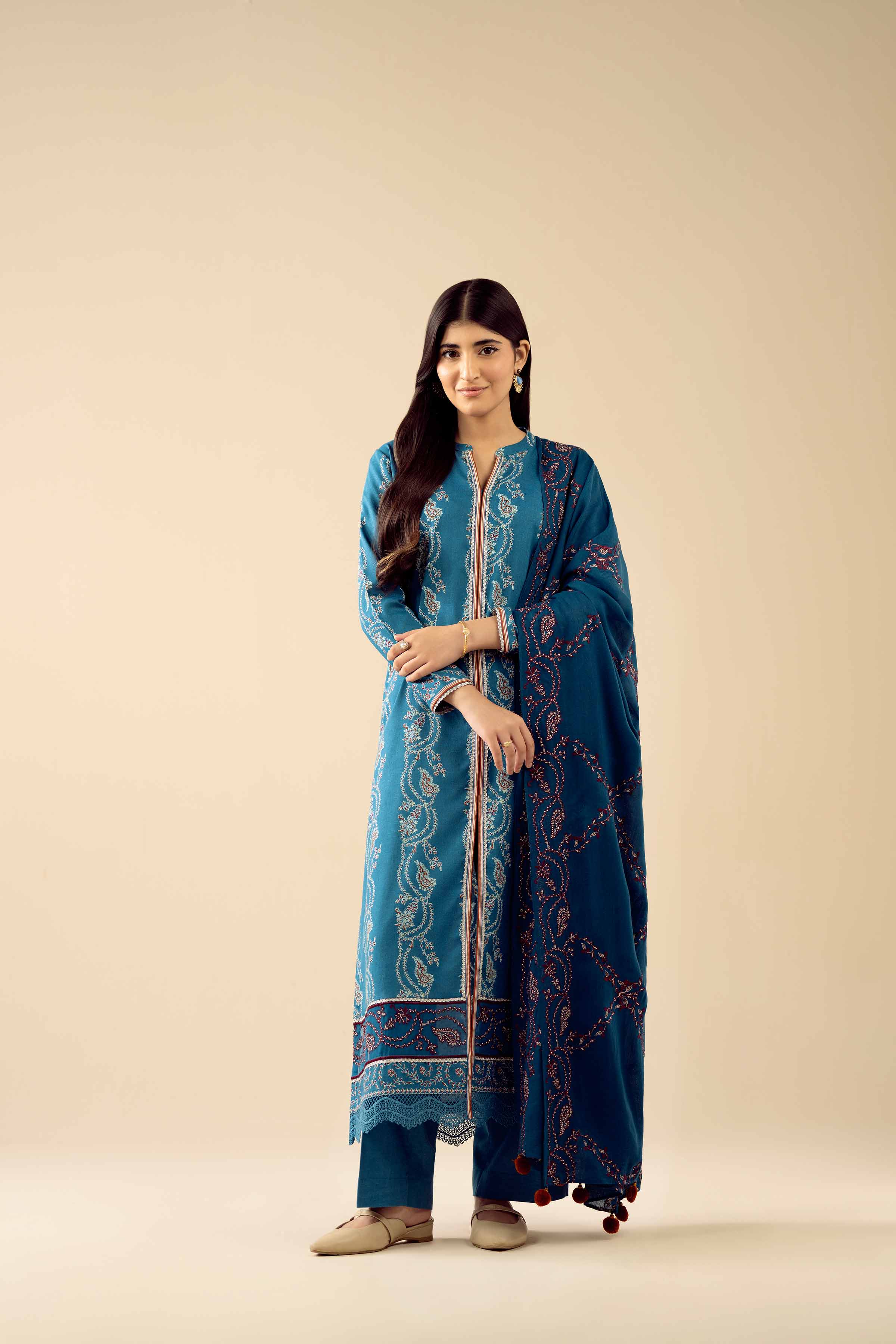 3 Piece - Printed Embroidered Suit - PW25-431 - Image 4