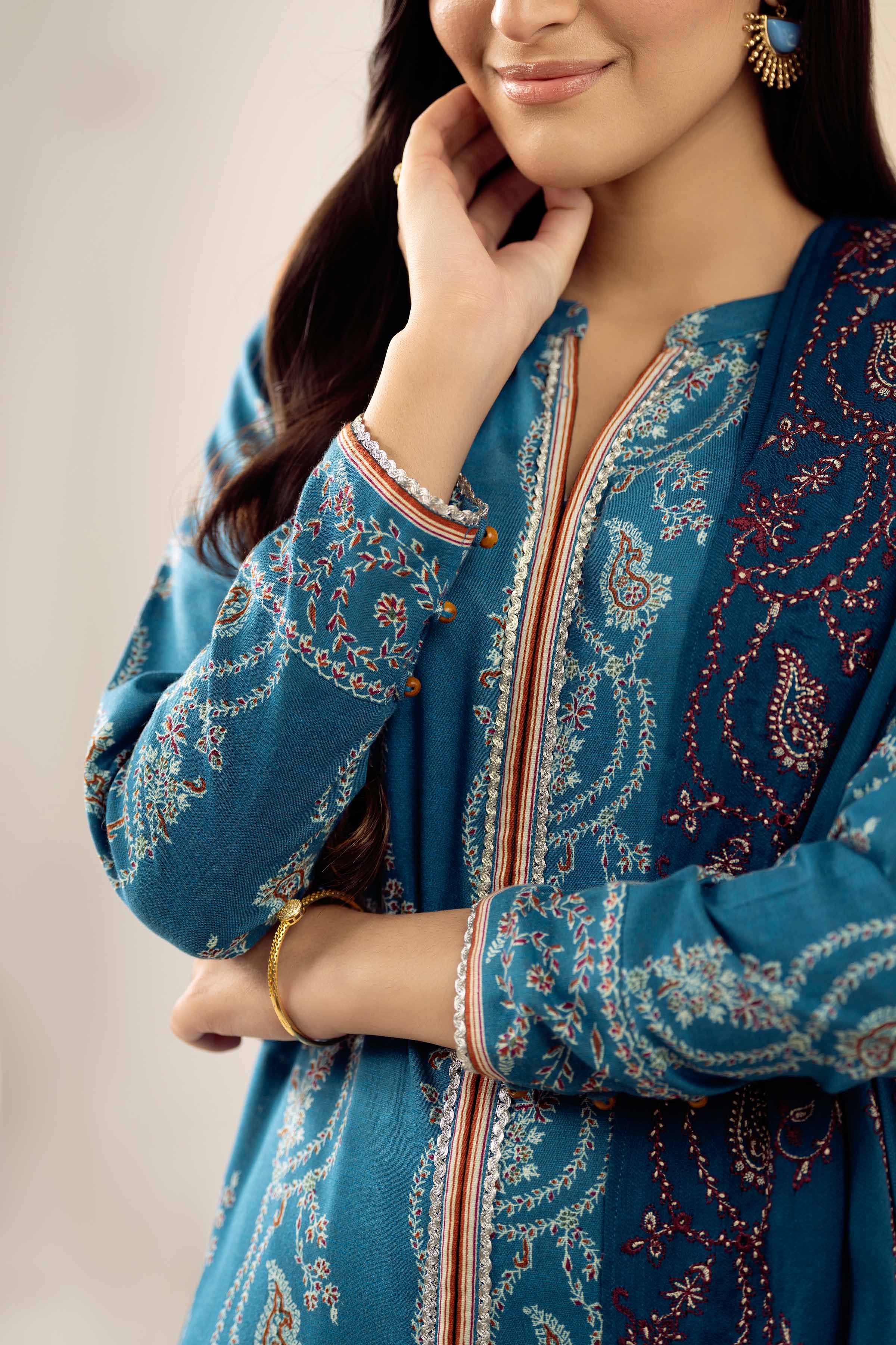 3 Piece - Printed Embroidered Suit - PW25-431 - Image 7