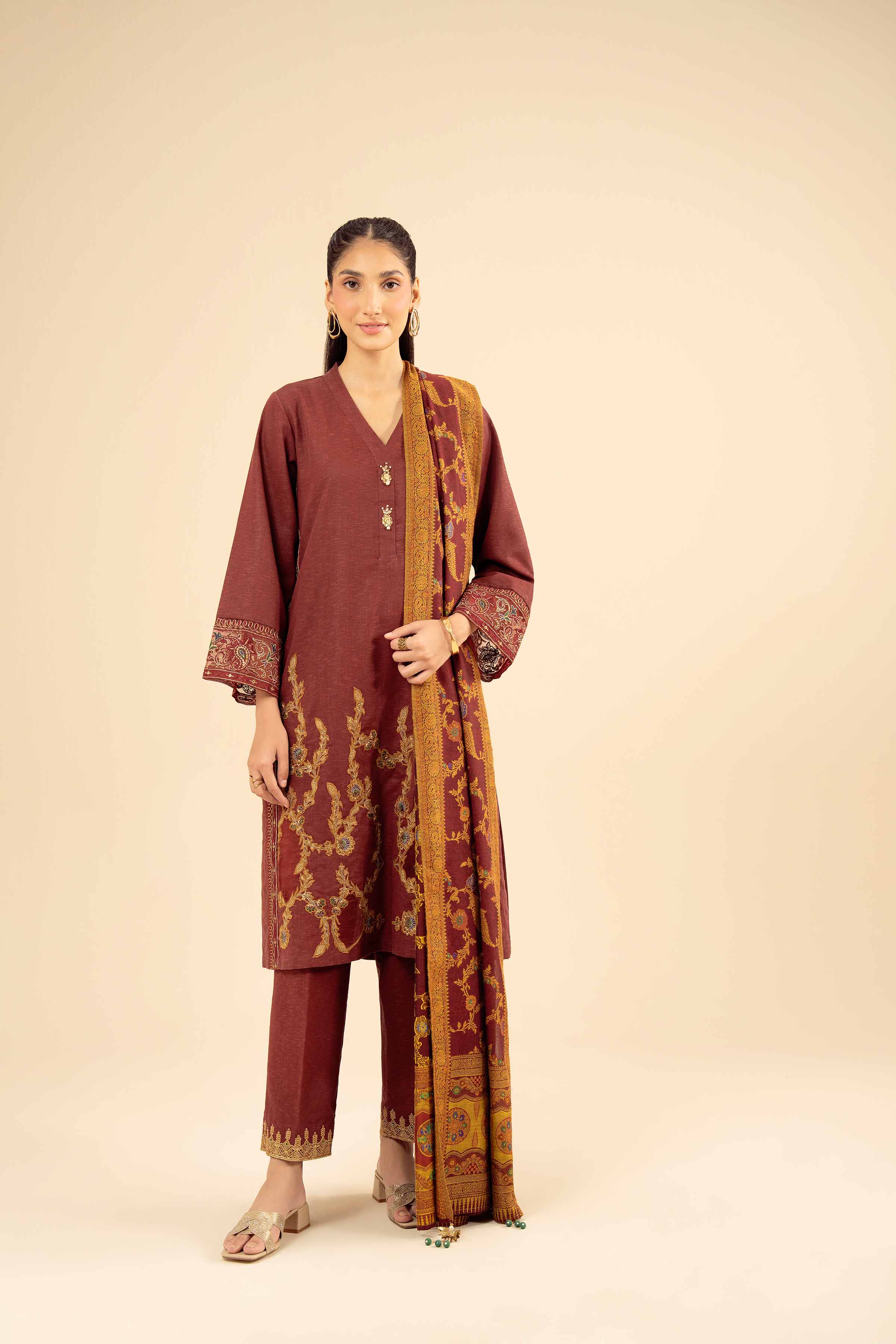 3 Piece - Embroidered Suit - PW25-445 - Image 4