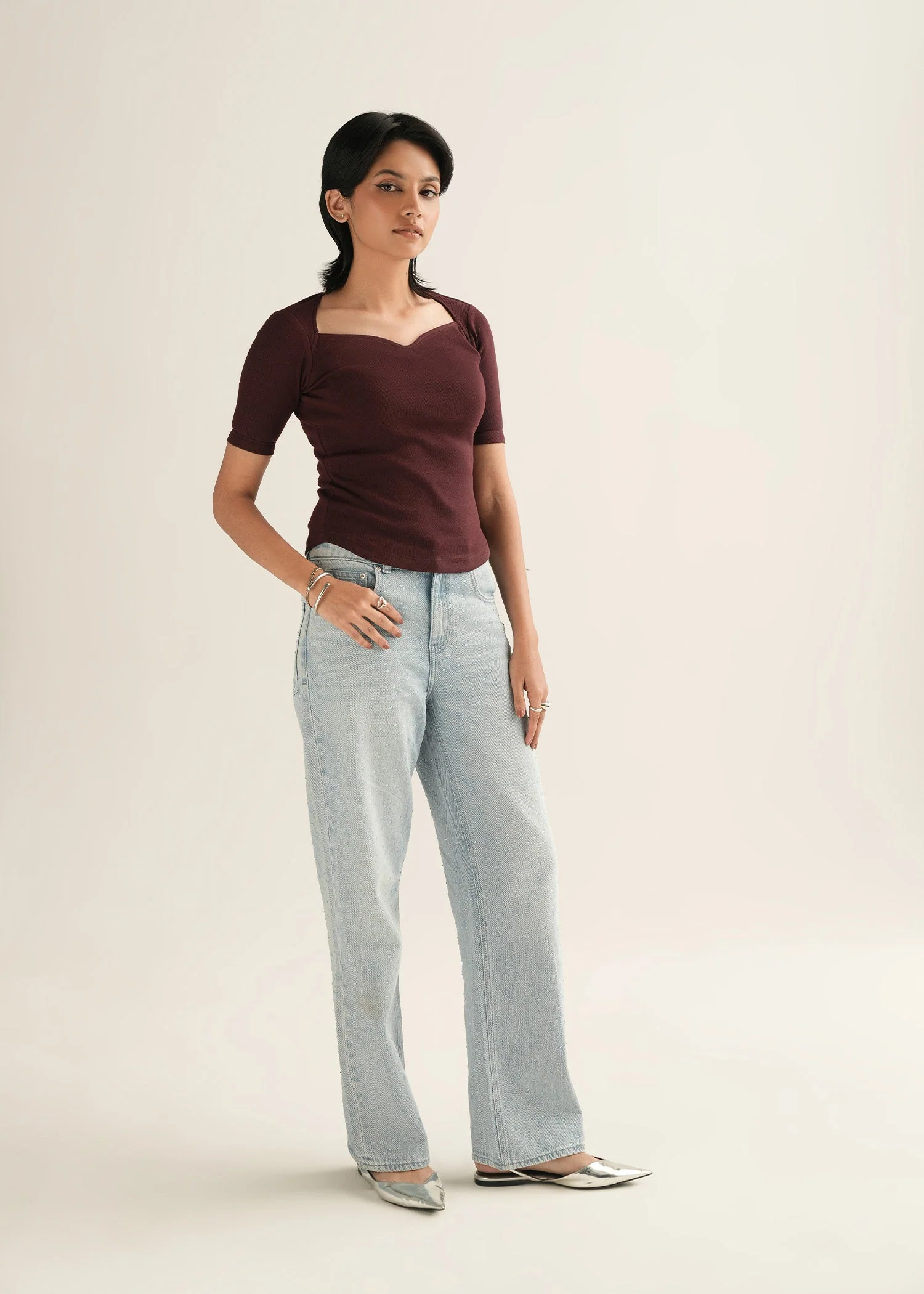 Ribbed Sweetheart Neckline Top - KOA - Image 2