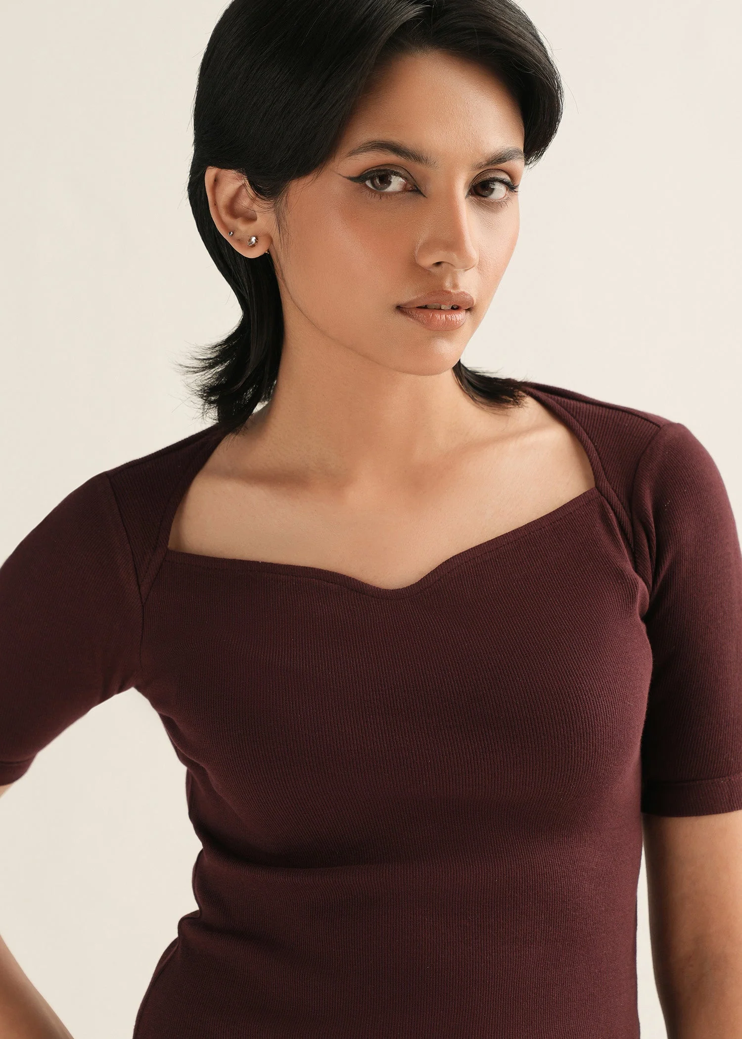 Ribbed Sweetheart Neckline Top - KOA - Image 3