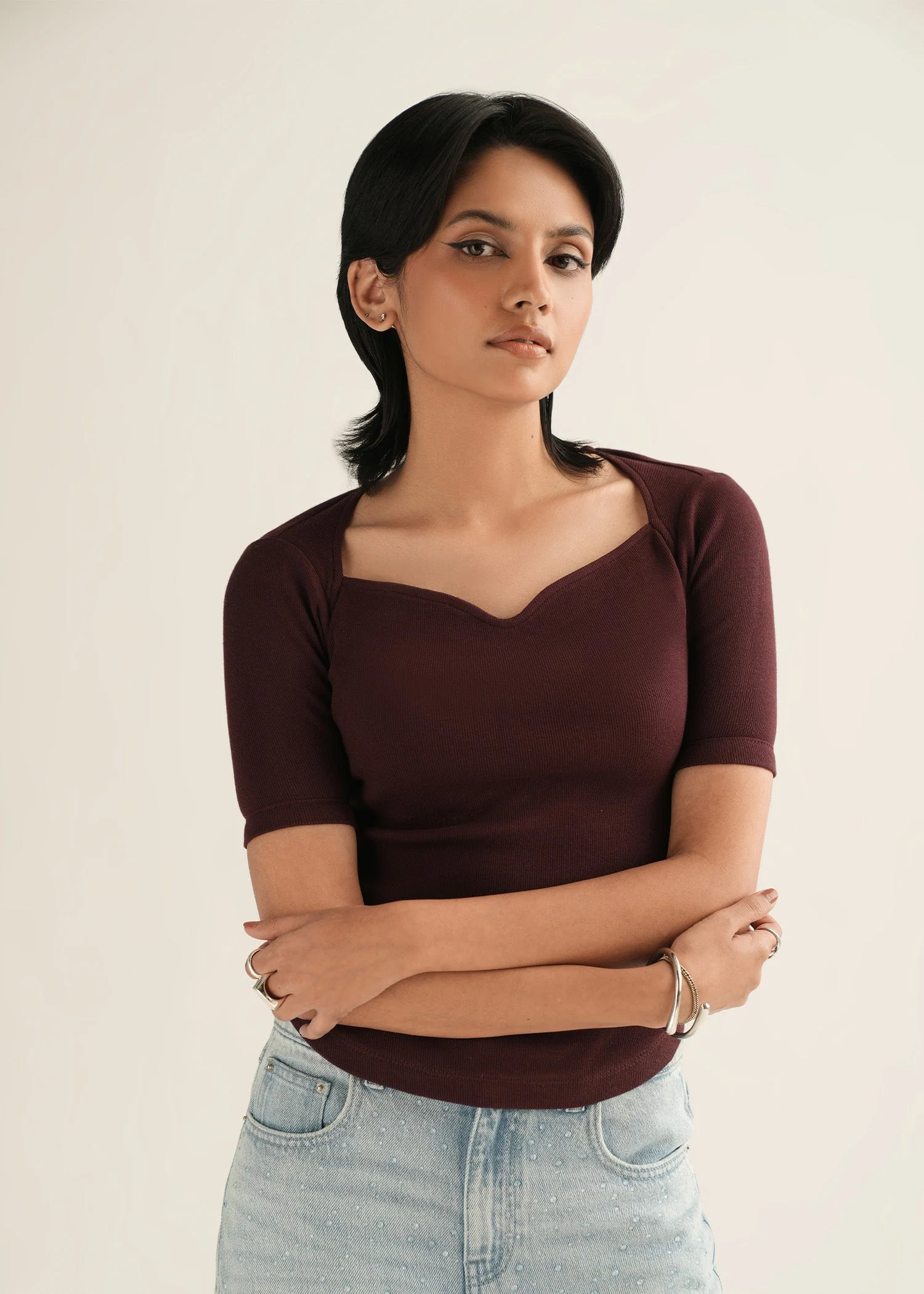 Ribbed Sweetheart Neckline Top - KOA - Image 5
