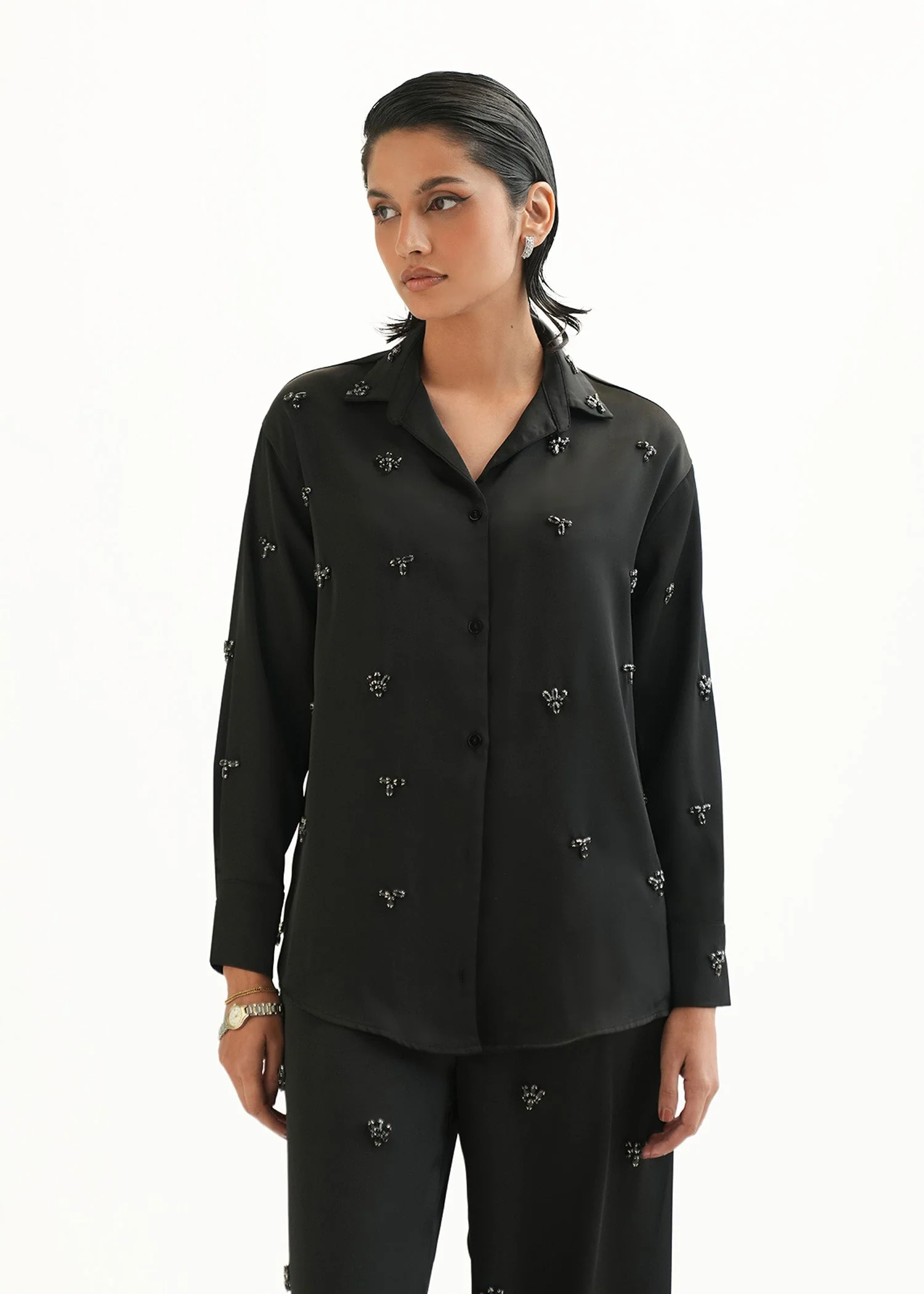 Embellished Satin Shirt - KOA - Image 3