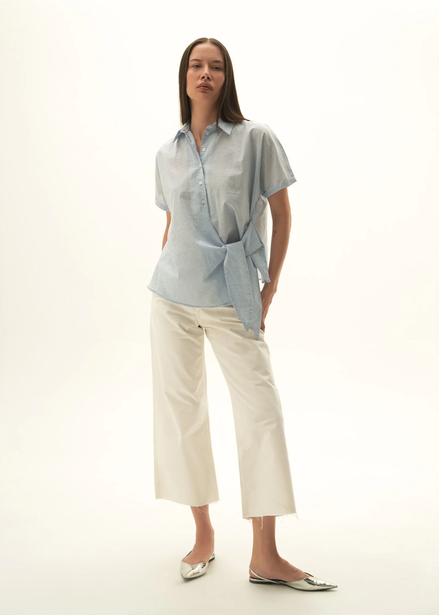 Striped Cotton Shirt With Side Knot - KOA - Image 2